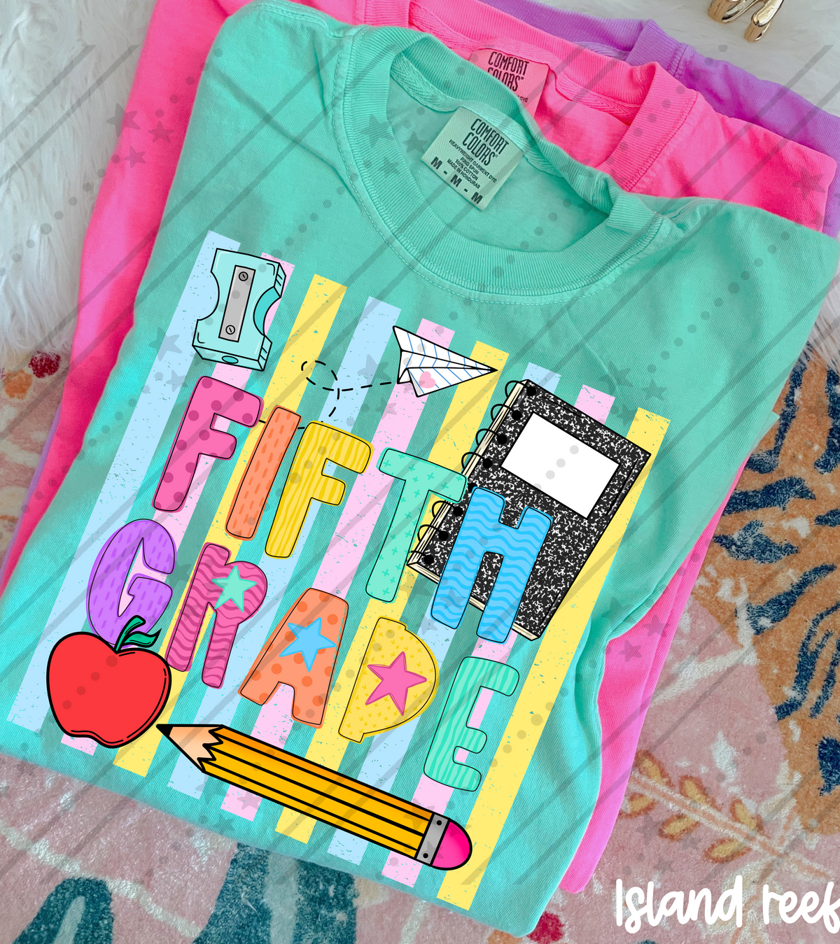 Fifth grade school items colorful stripes (Carter) DTF Transfer