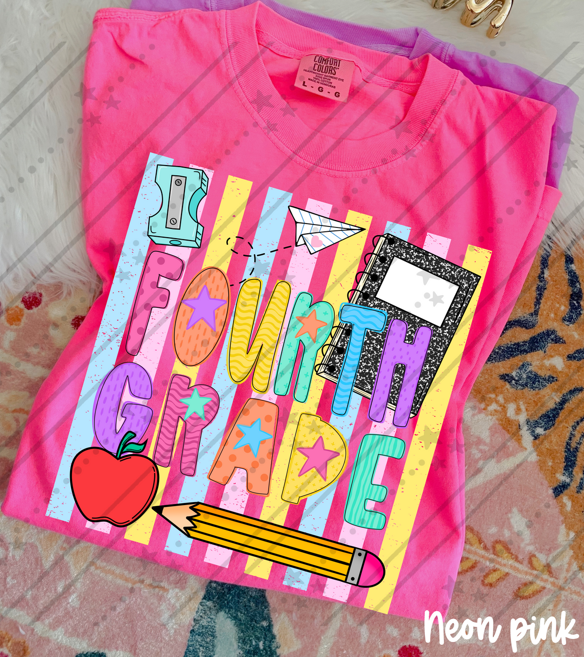 Fourth grade school items colorful stripes (Carter) DTF Transfer