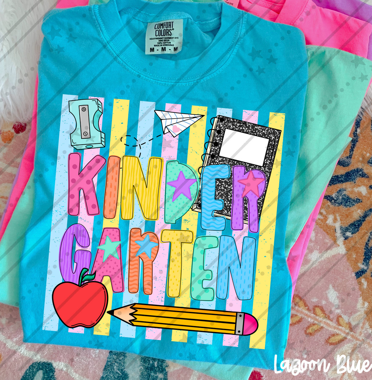 Kindergarten school items colorful stripes (Carter) DTF Transfer