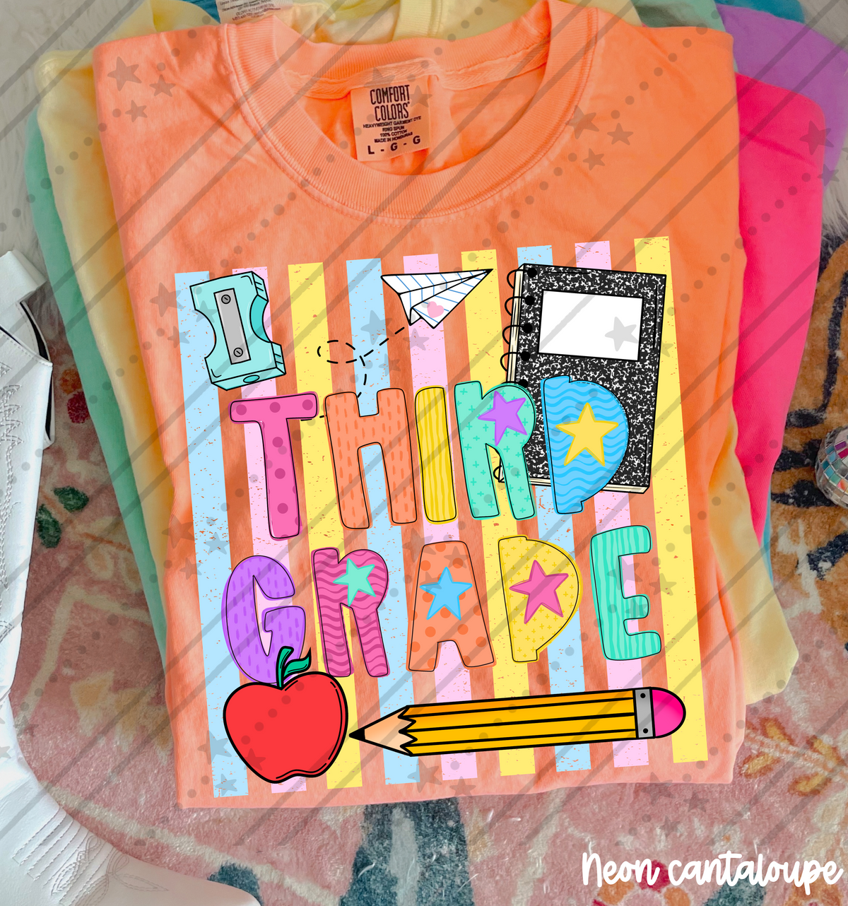 Third grade school items colorful stripes (Carter) DTF Transfer