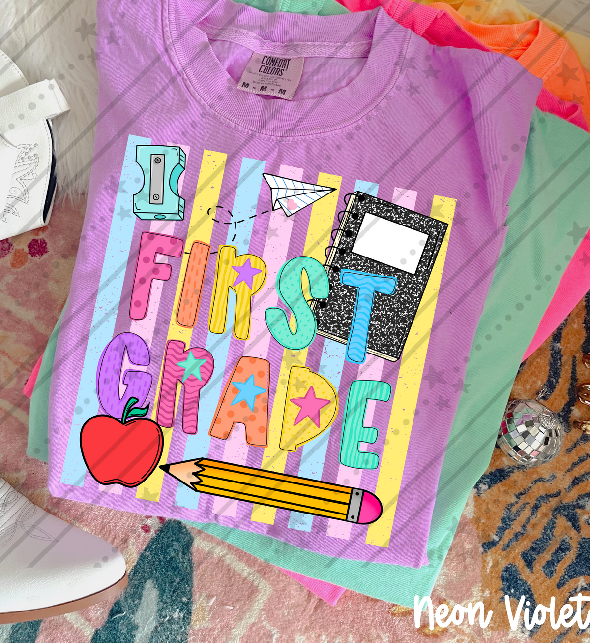 First grade school items colorful stripes (Carter) DTF Transfer
