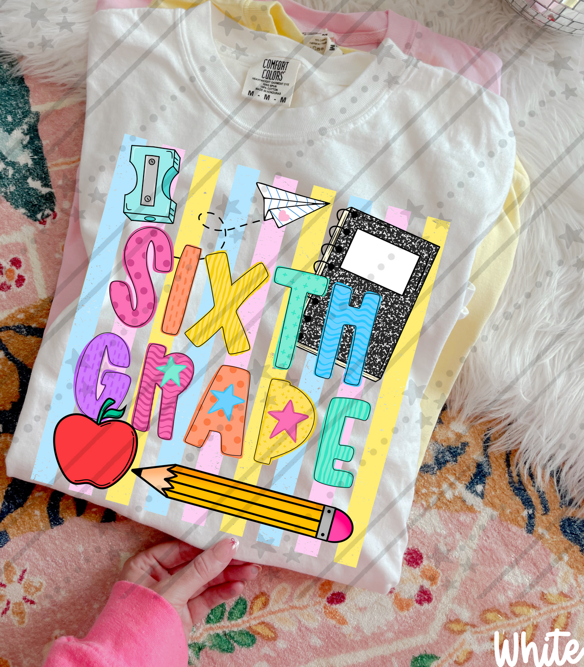 Sixth grade school items colorful stripes (Carter) DTF Transfer