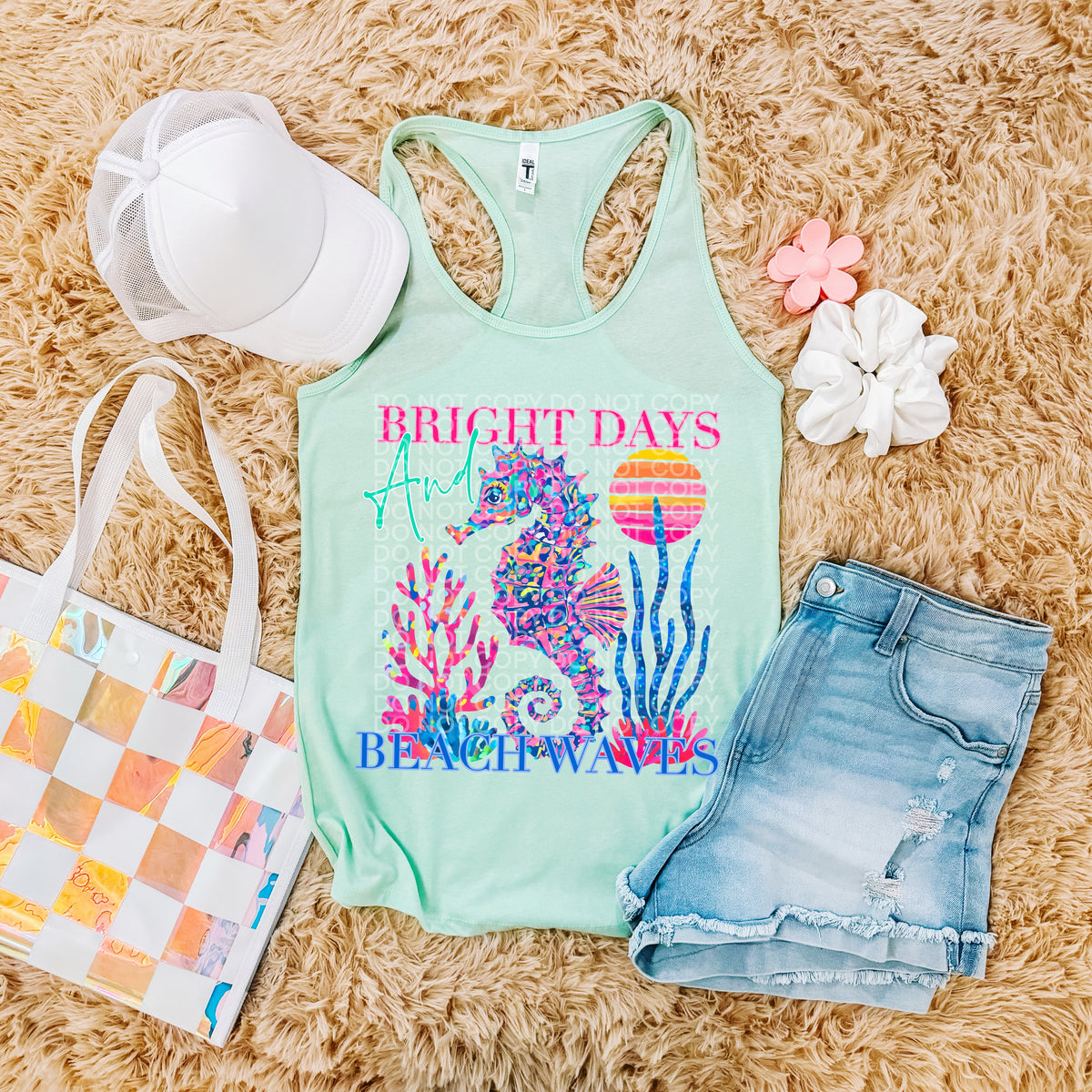 Bright days and beach waves seahorse (SCG) DTF Transfer