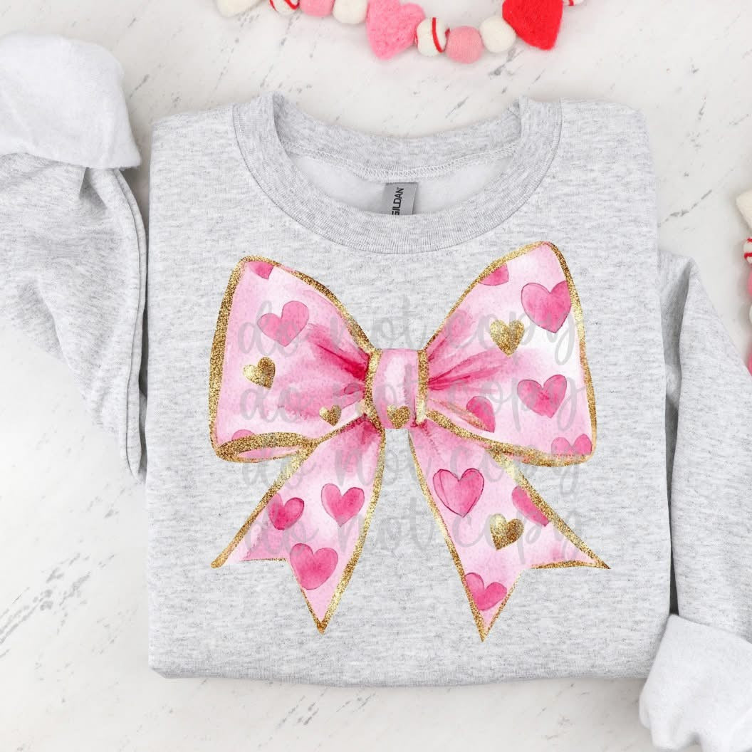 Valentine's Day Heart Bow Pink & Gold (Parker) 72900 DTF Transfer