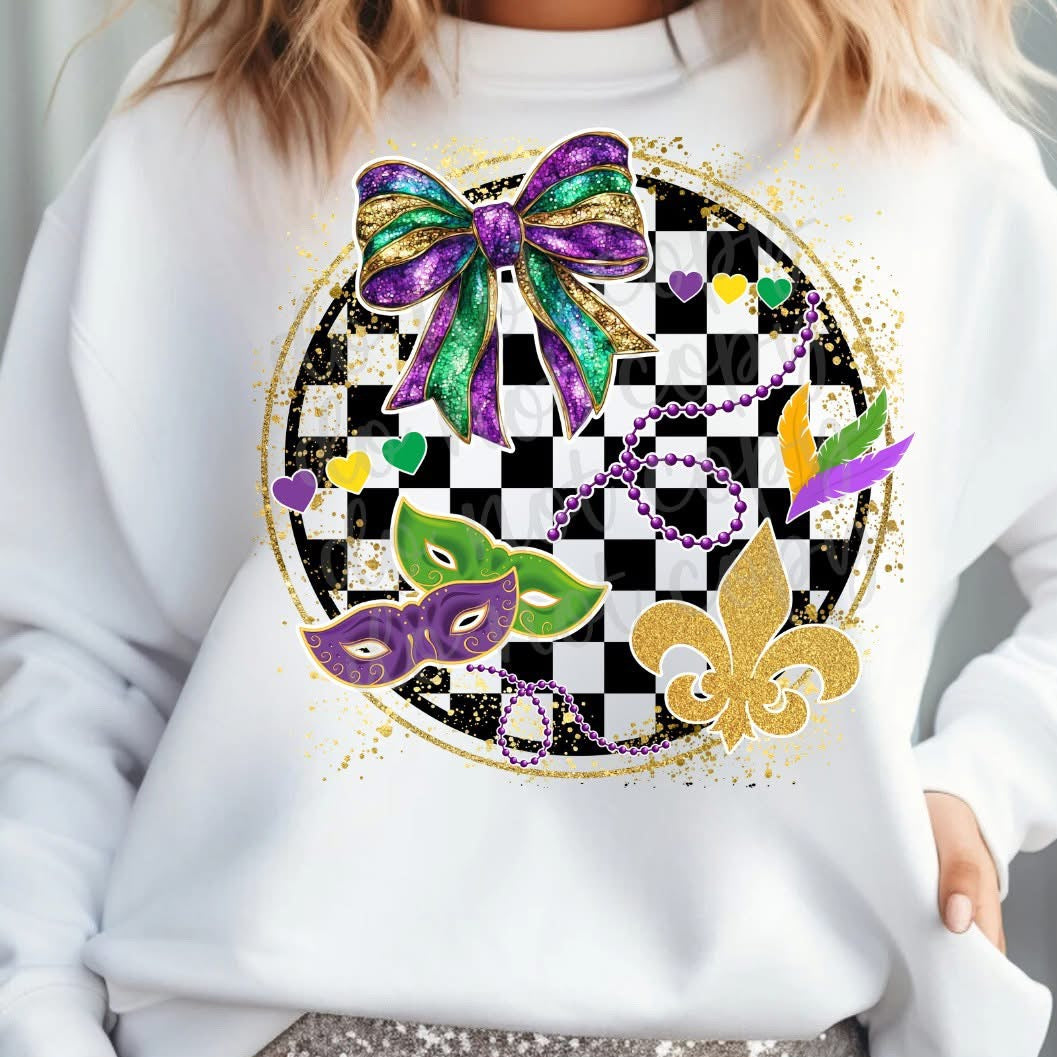 Mardi Gras Checkered Collage  (Parker) 72905 DTF Transfer