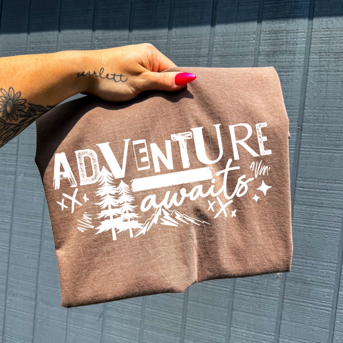 Adventure awaits trees WHITE (CSC) DTF Transfer