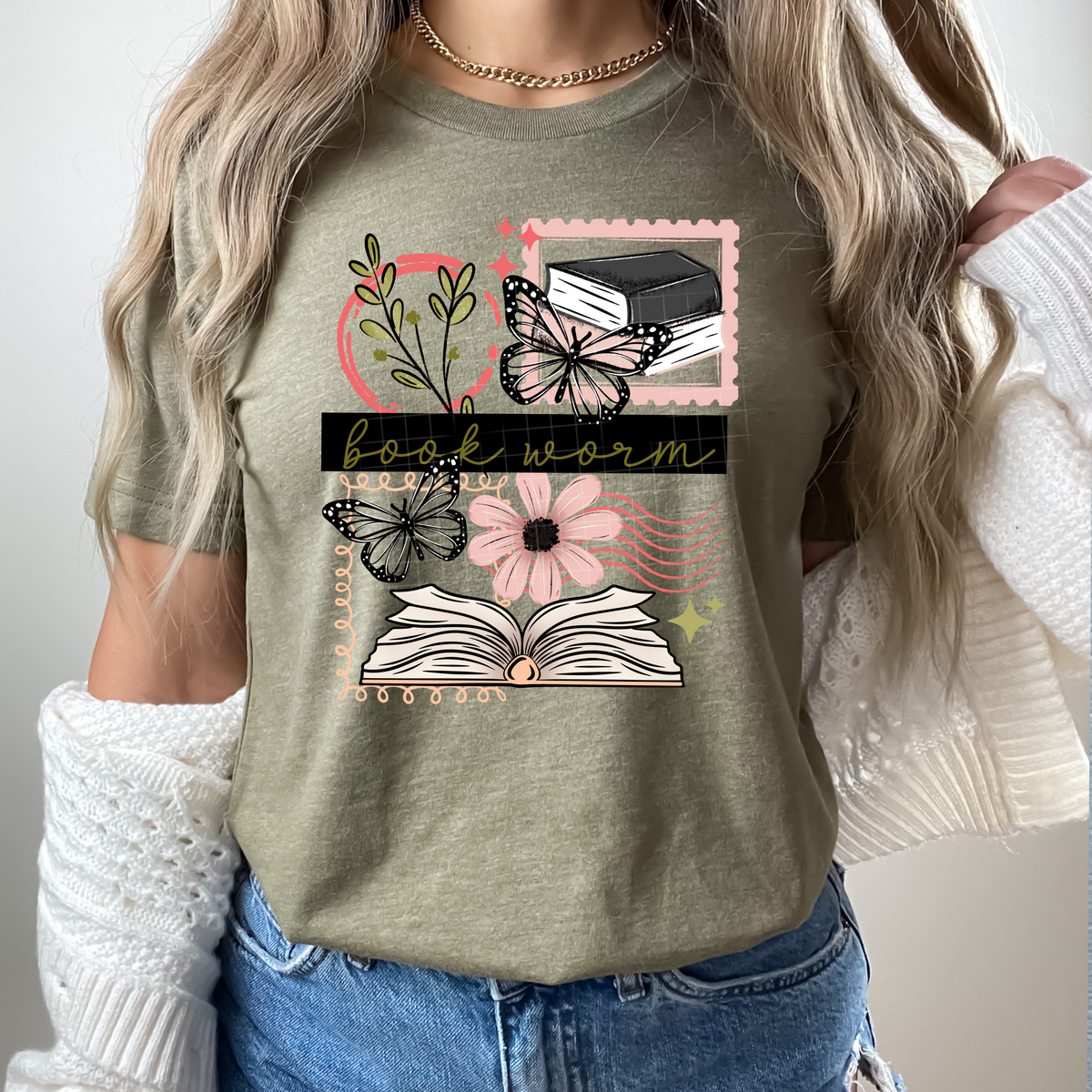 Book worm (butterfly, book, flowers) (CSC) DTF Transfer