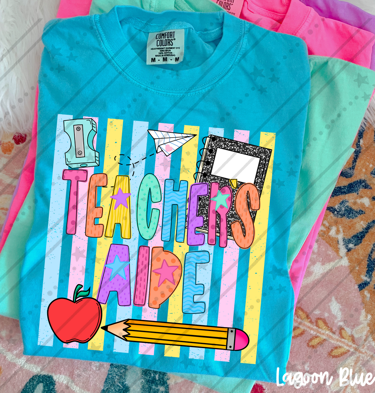 Teacher's aide school items colorful stripes (Carter) DTF Transfer