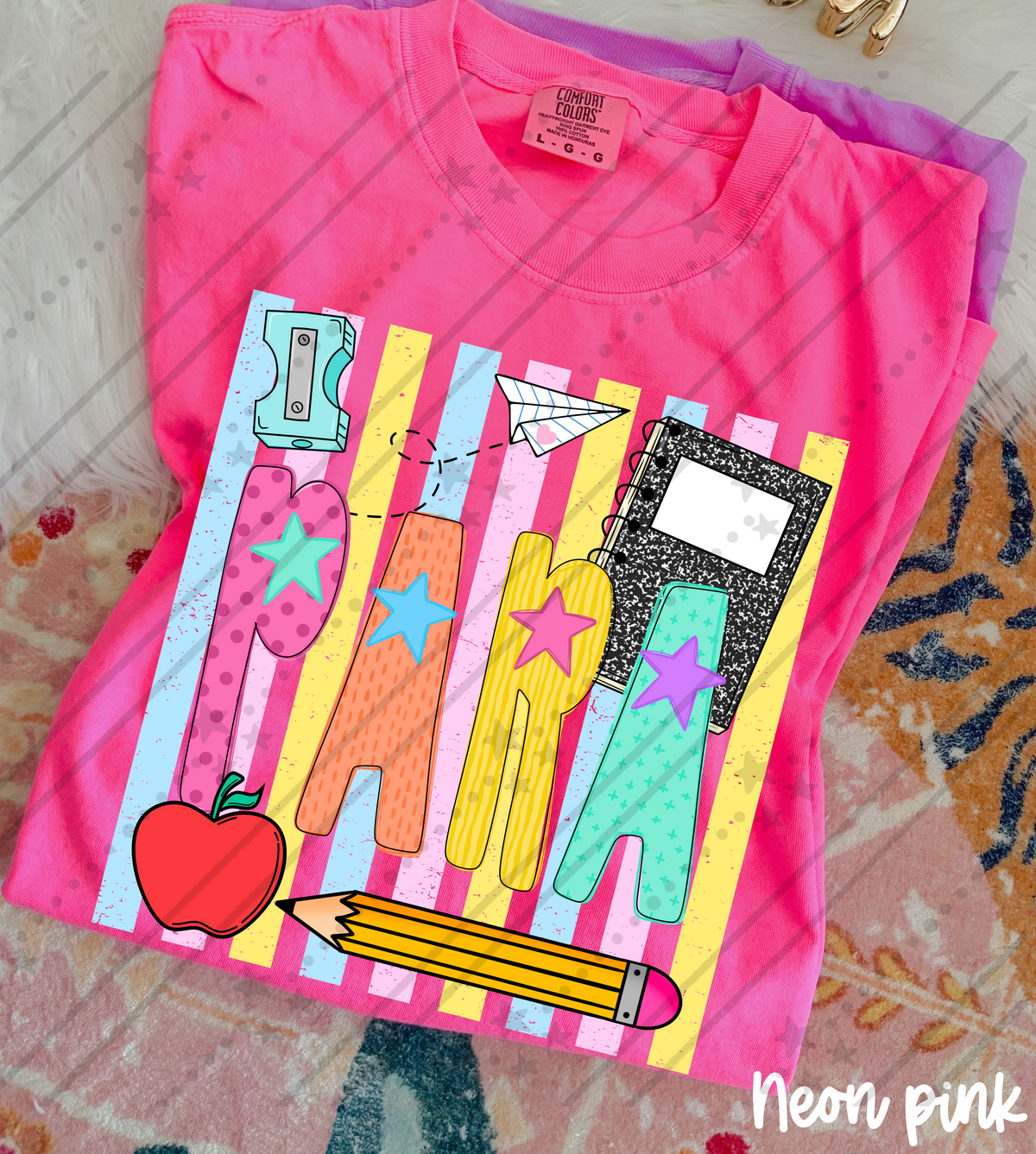 Para school items colorful stripes (Carter) DTF Transfer