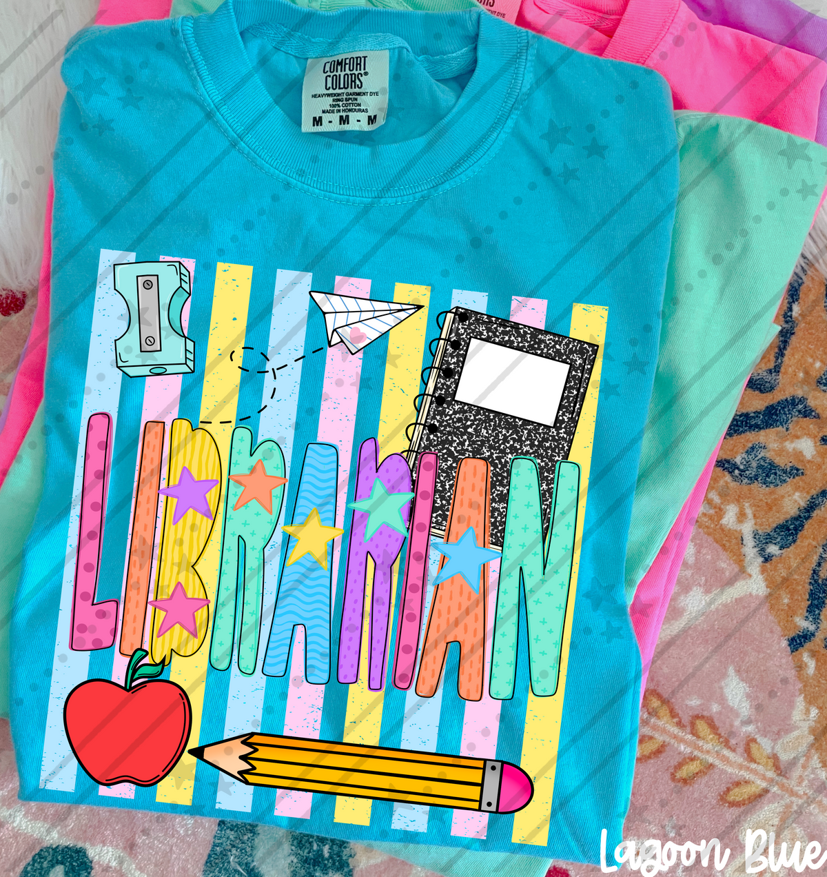 Librarian school items colorful stripes (Carter) DTF Transfer