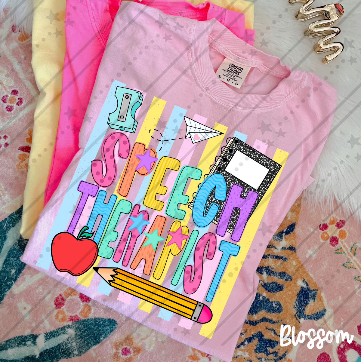 Speech therapist school items colorful stripes (Carter) DTF Transfer