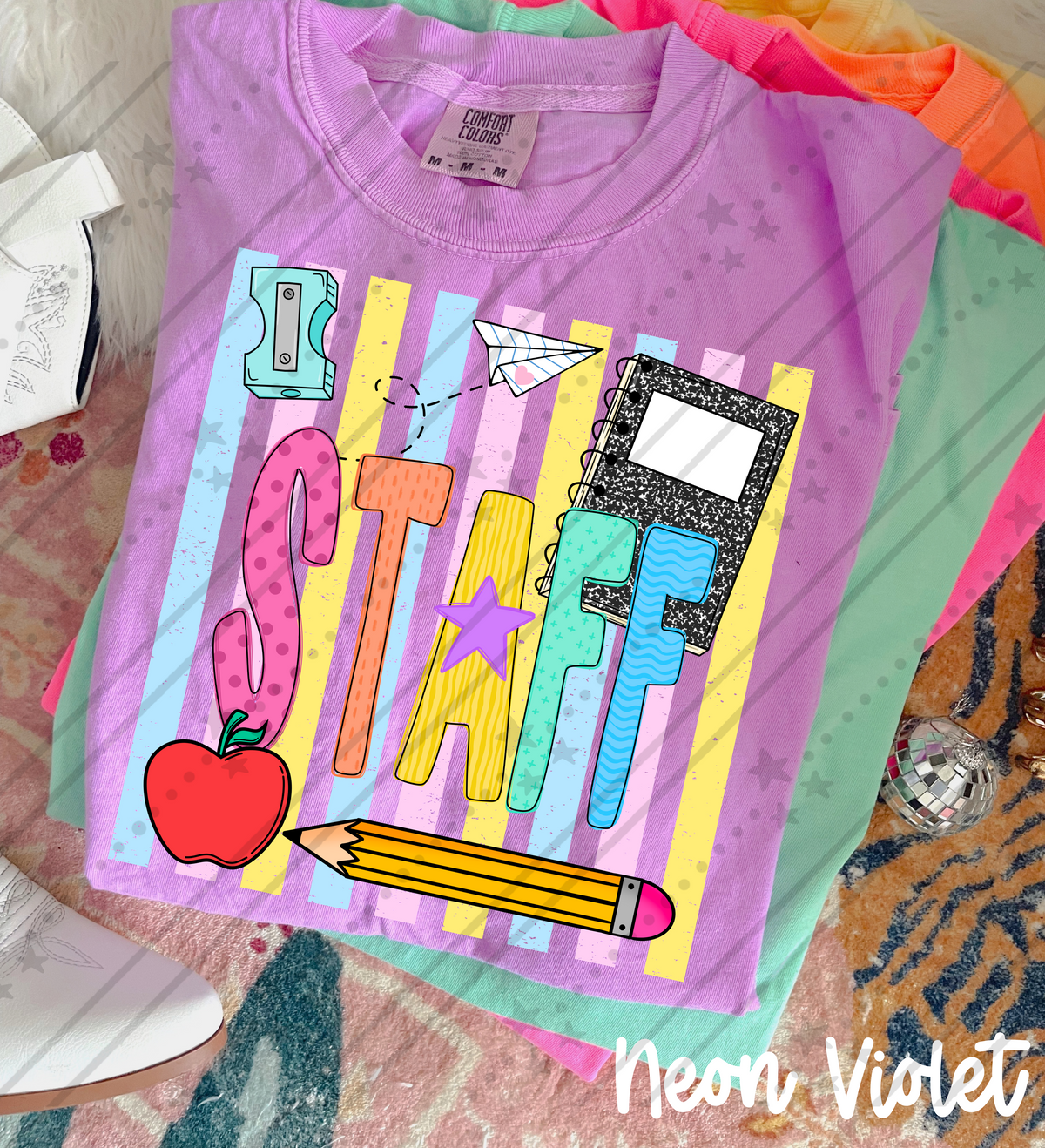 Staff school items colorful stripes (Carter) DTF Transfer