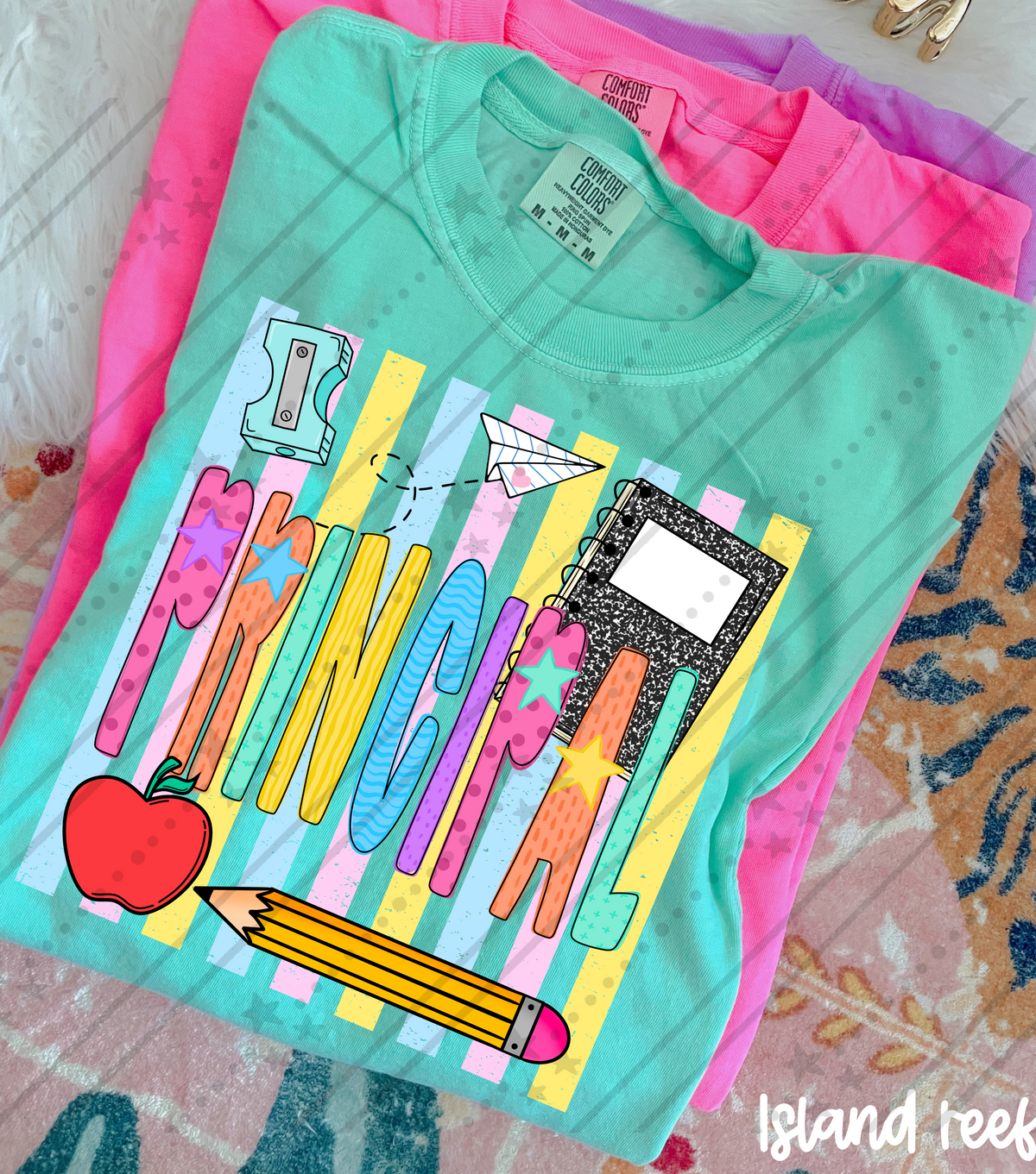 Principal school items colorful stripes (Carter) DTF Transfer