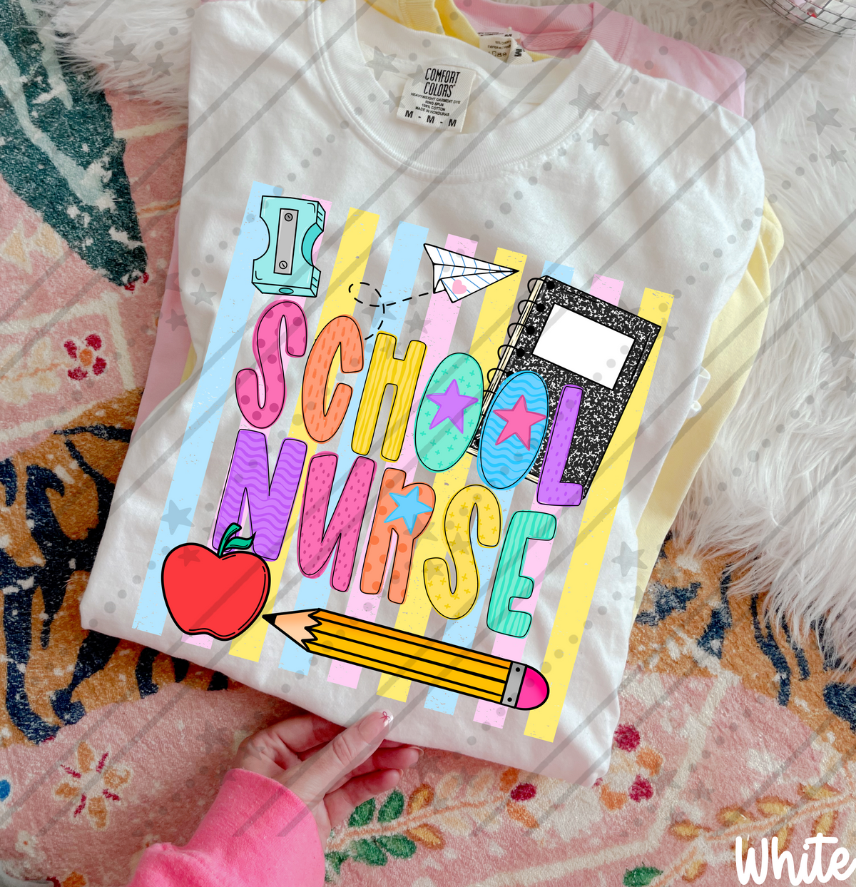 School nurse school items colorful stripes (Carter) DTF Transfer