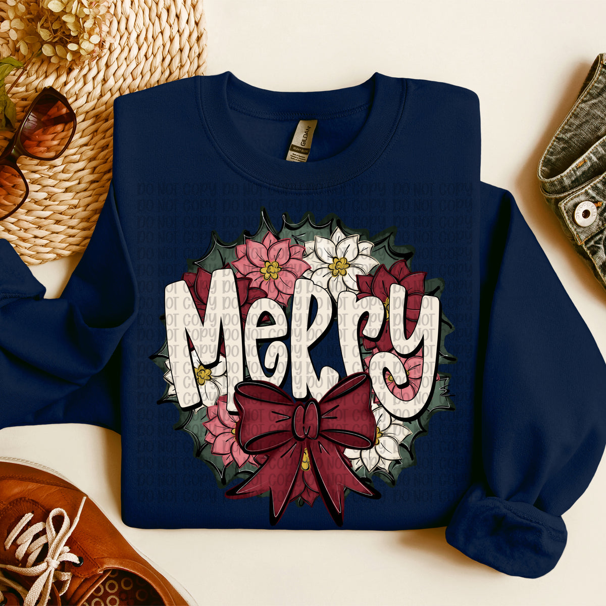 Merry floral wreath red bow (VP) DTF Transfer