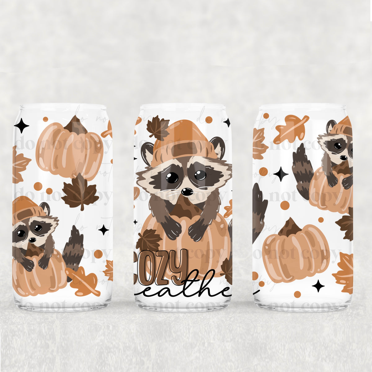 1382 cozy weather racoon in pumpkin (CSC) UV DTF WRAP