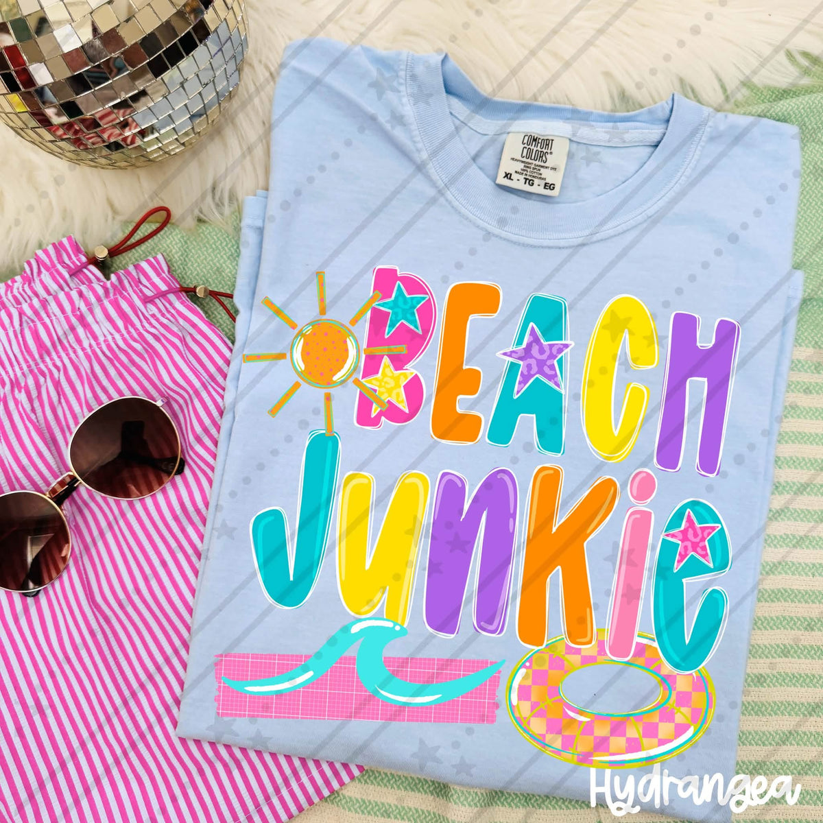 Beach junkie white outline (Carter) DTF Transfer