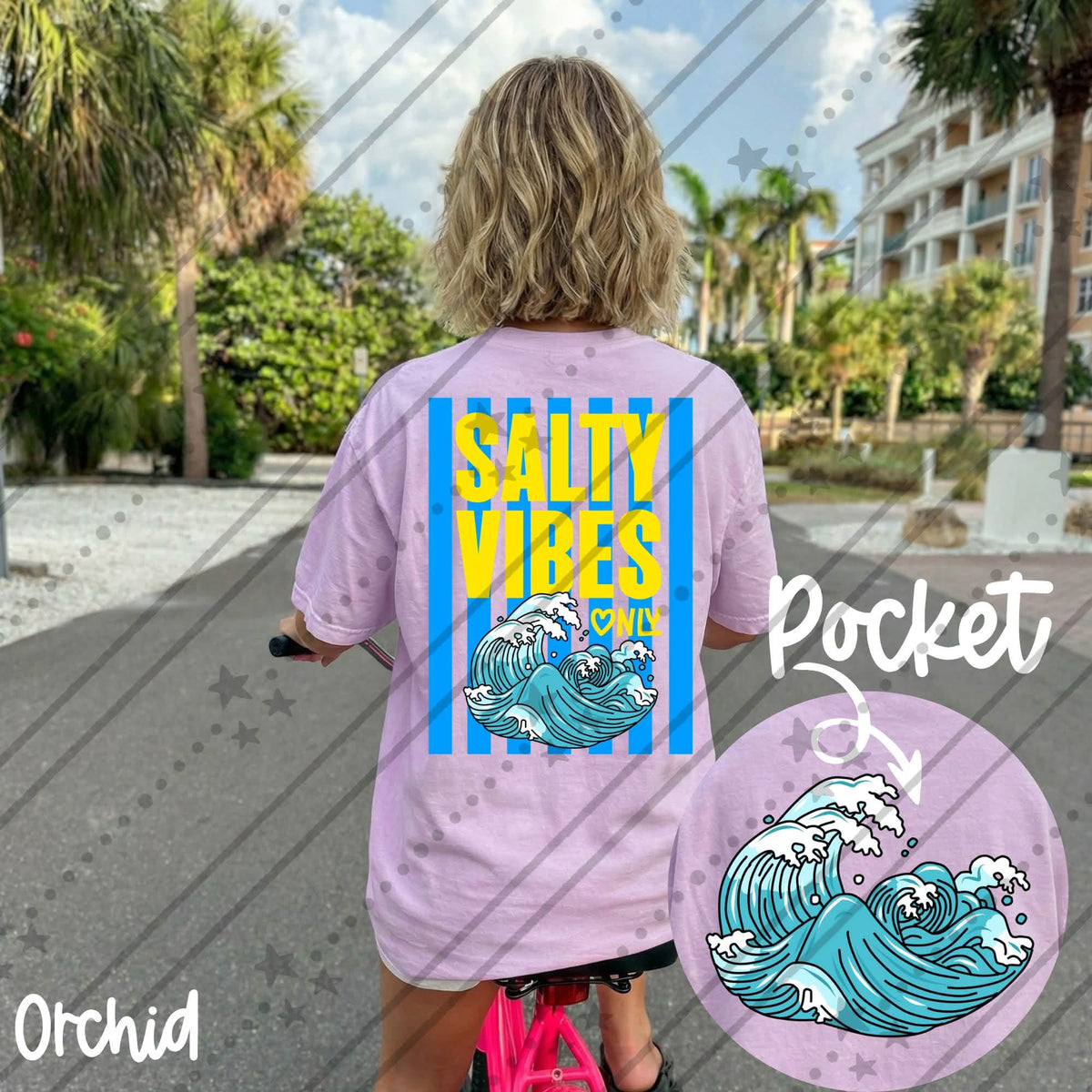 Summer vibes wave blue stripes (BACK ONLY) (Carter) DTF Transfer