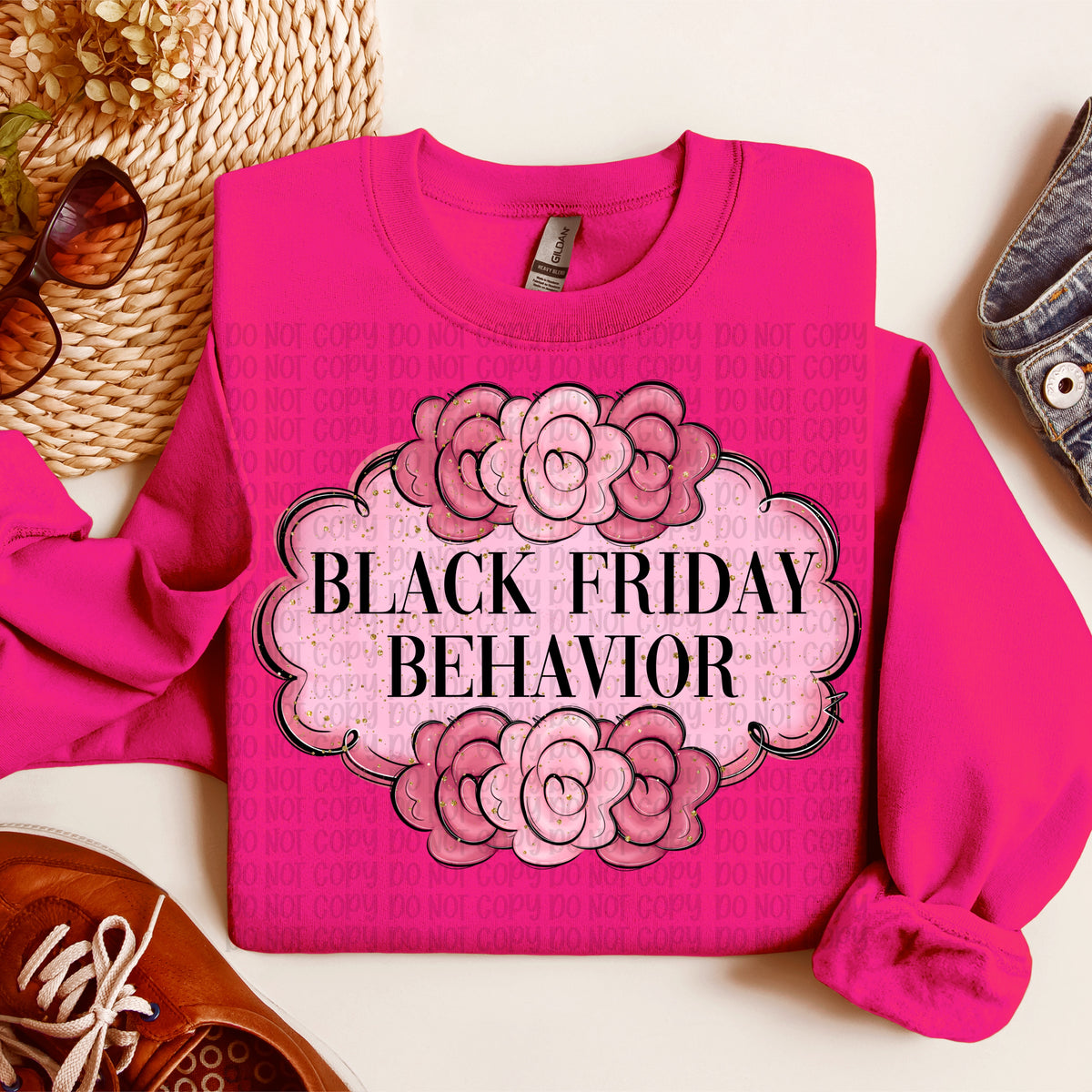 Black Friday behavior pink flower frame (VP) DTF transfer
