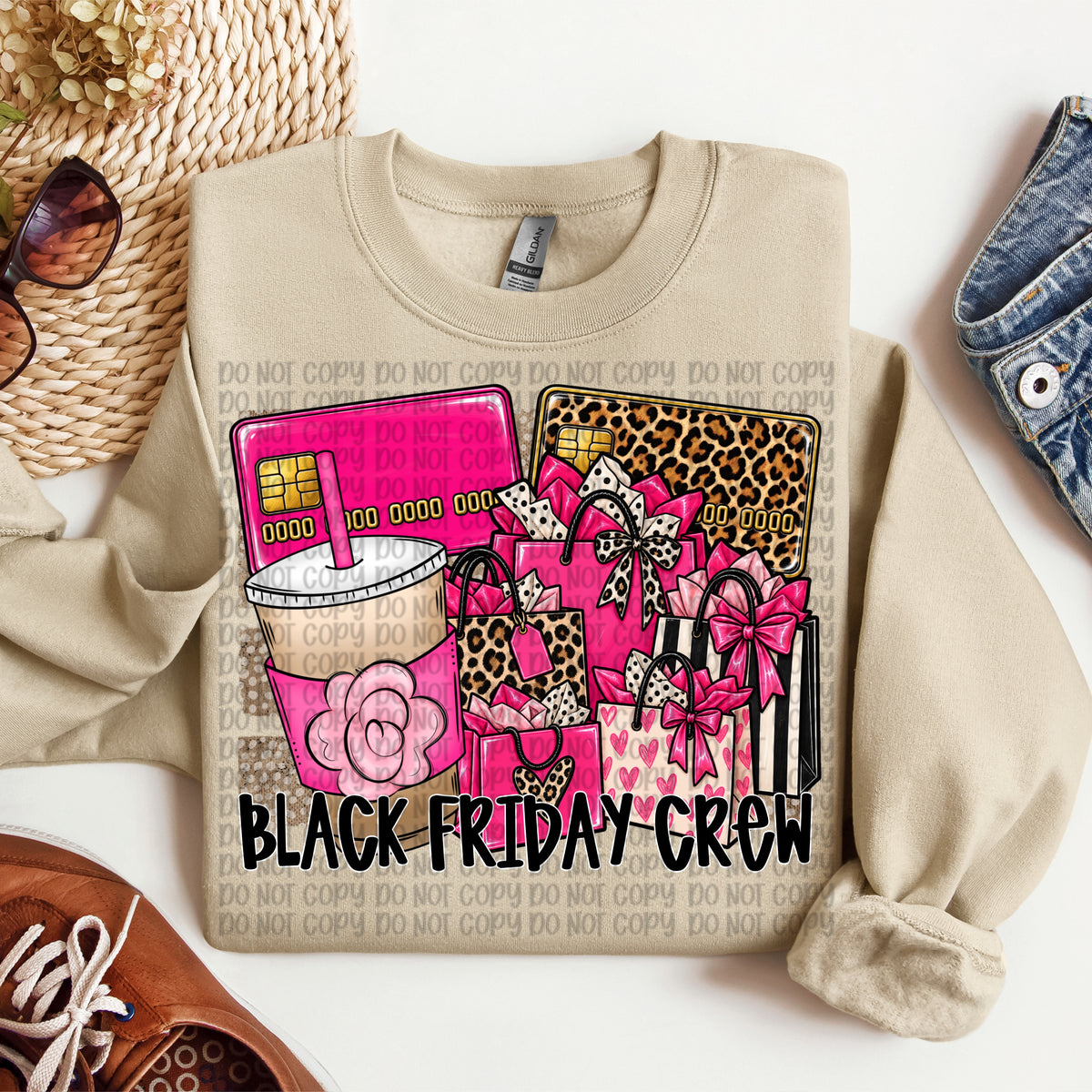 Black Friday crew pink and leopard cards (VP) DTF transfer