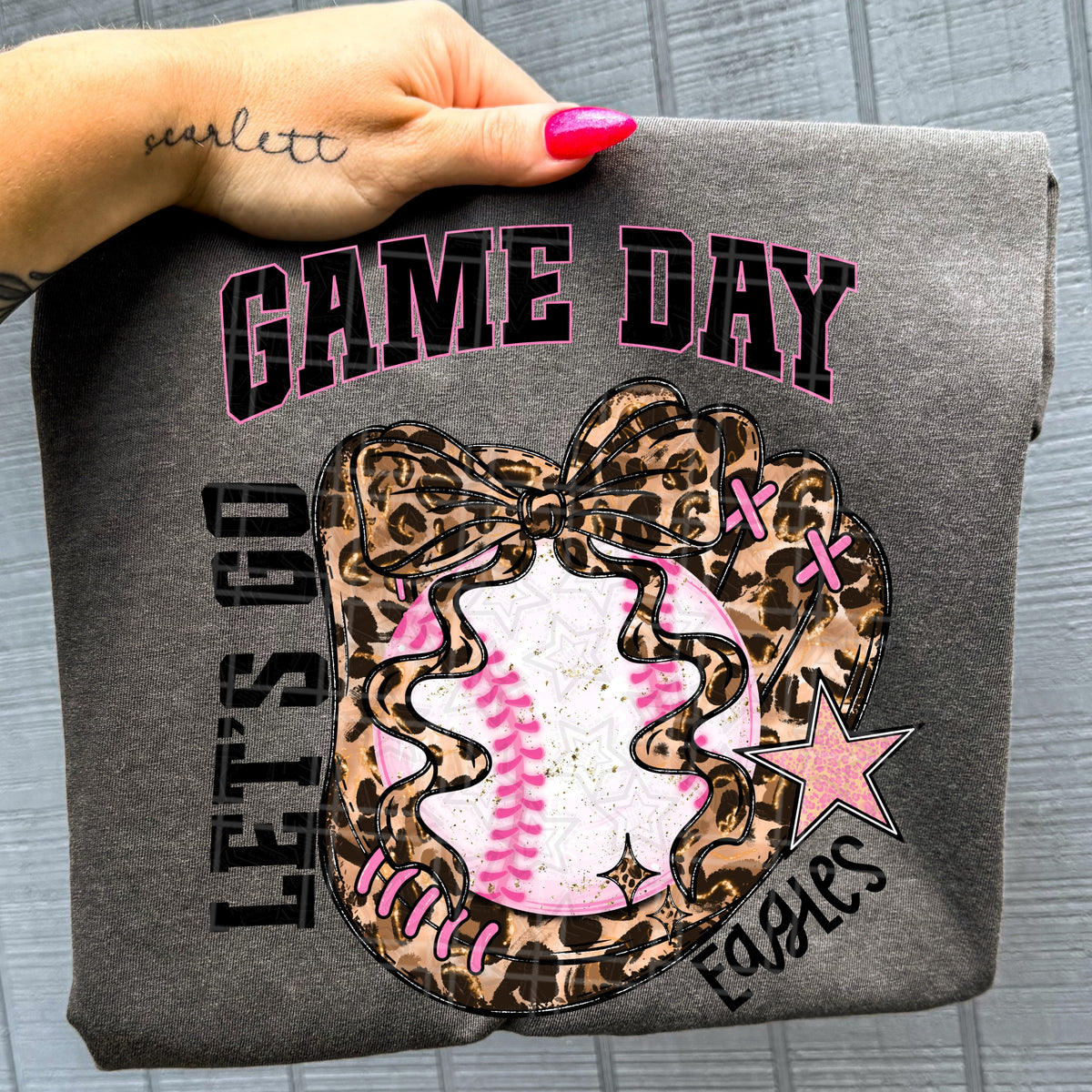 Game Day Eagles (Leopard bow, glove with baseball) (Virgo) DTF Transfer