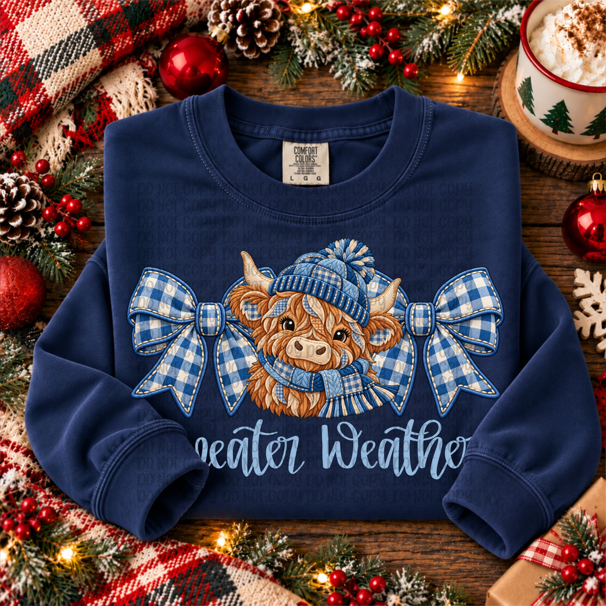 Winter Weather - Blue checker bows and calf (VP) DTF Transfer