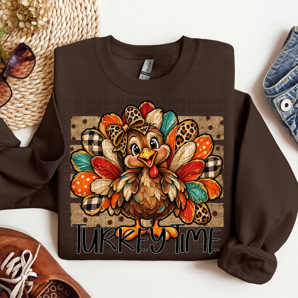 Turkey Time- Happy turkey with leopard bow (VP) DTF Transfer