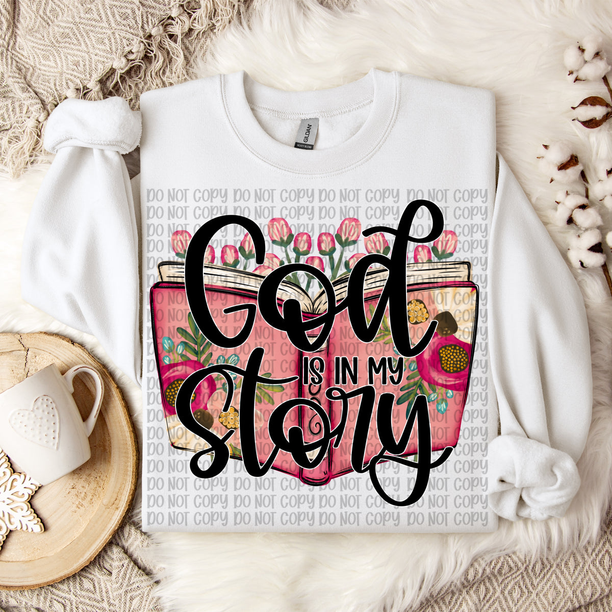 God is in my story -pink book with flowers (BLACK FONT) (VP) DTF Transfer