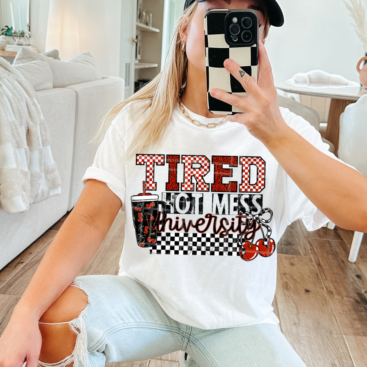 Tired hot mess university cherries (Virgo) DTF Transfer