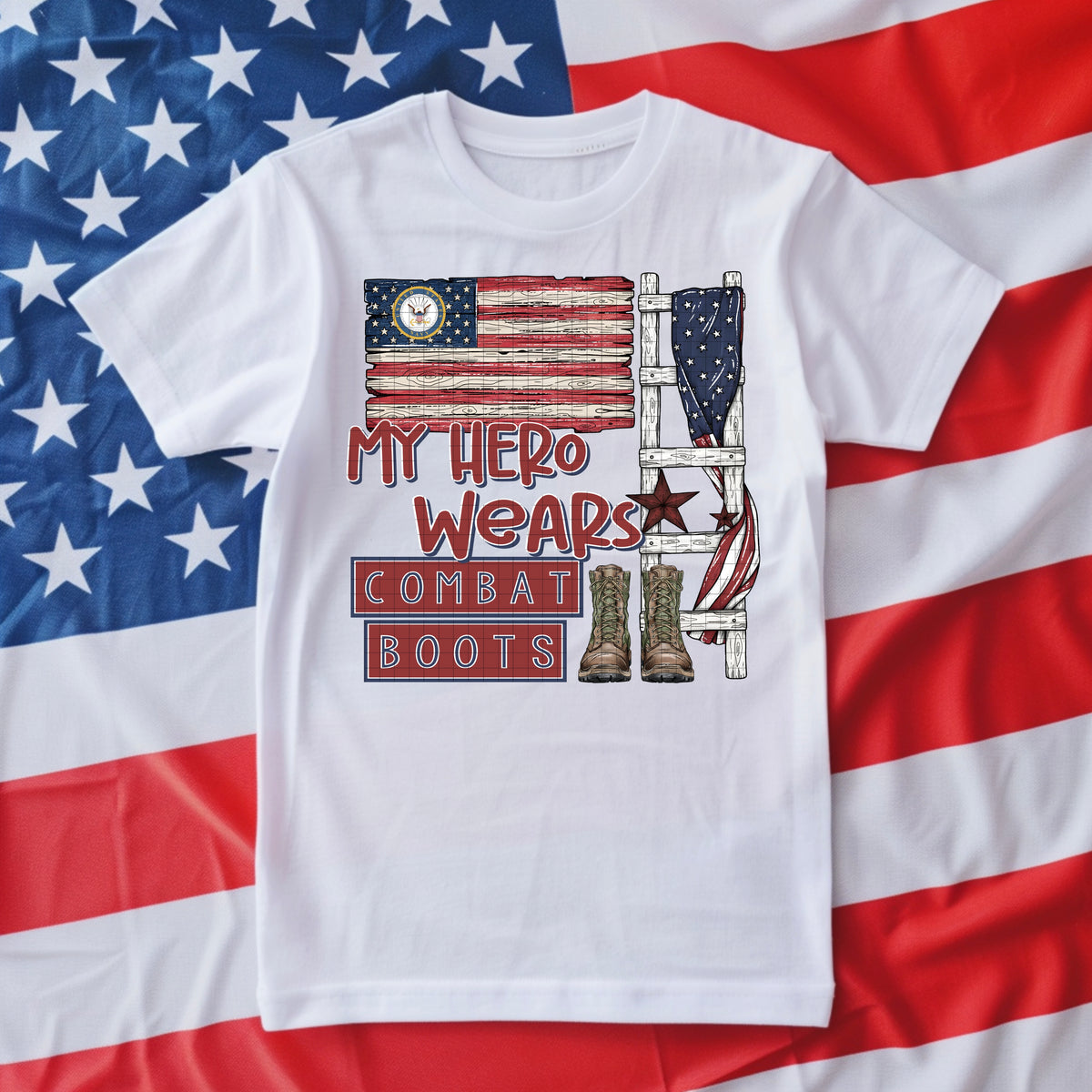 My hero wears combat boots navy (DD) DTF Transfer