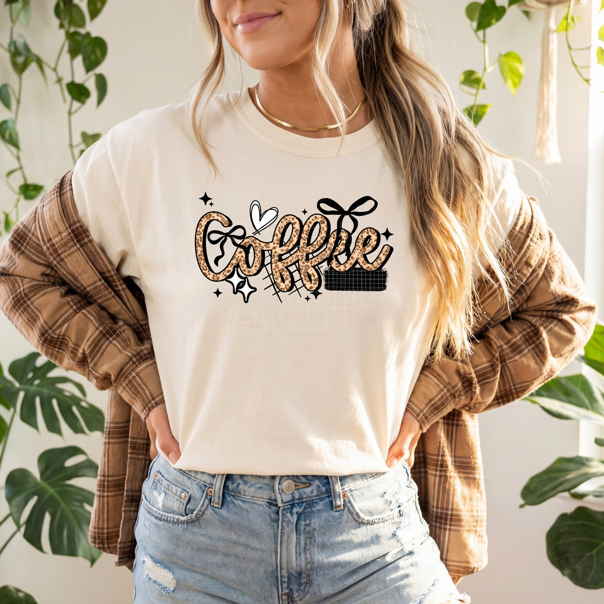 Coffee (cheetah filled BLACK bow) (CSC) DTF transfer