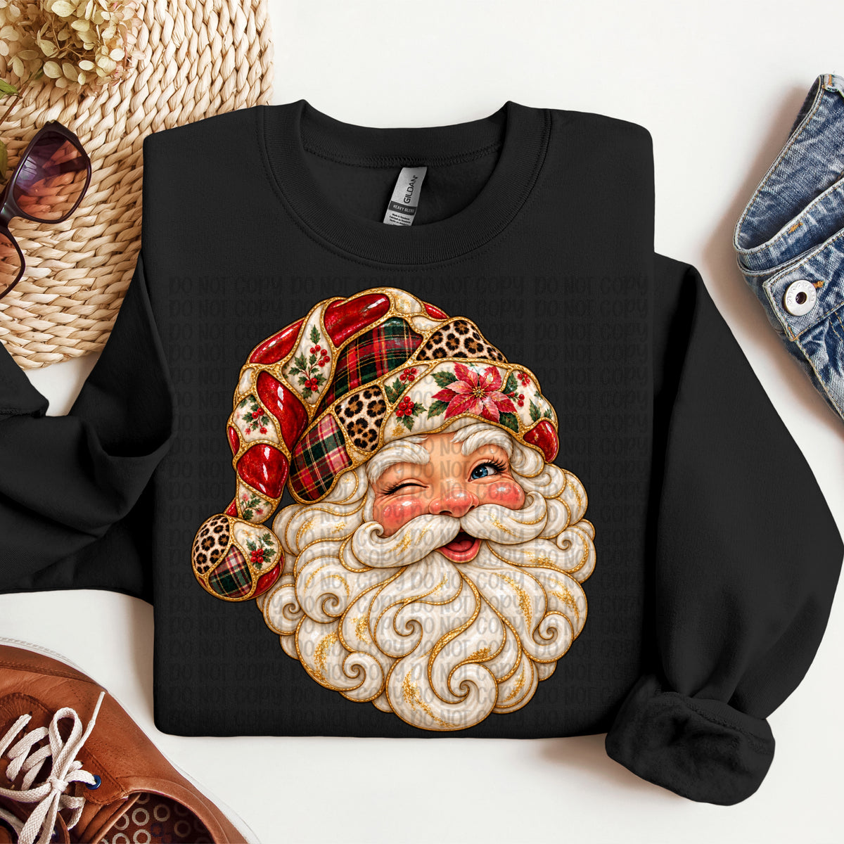 Winking Santa patchwork leopard hat (VP) DTF Transfer