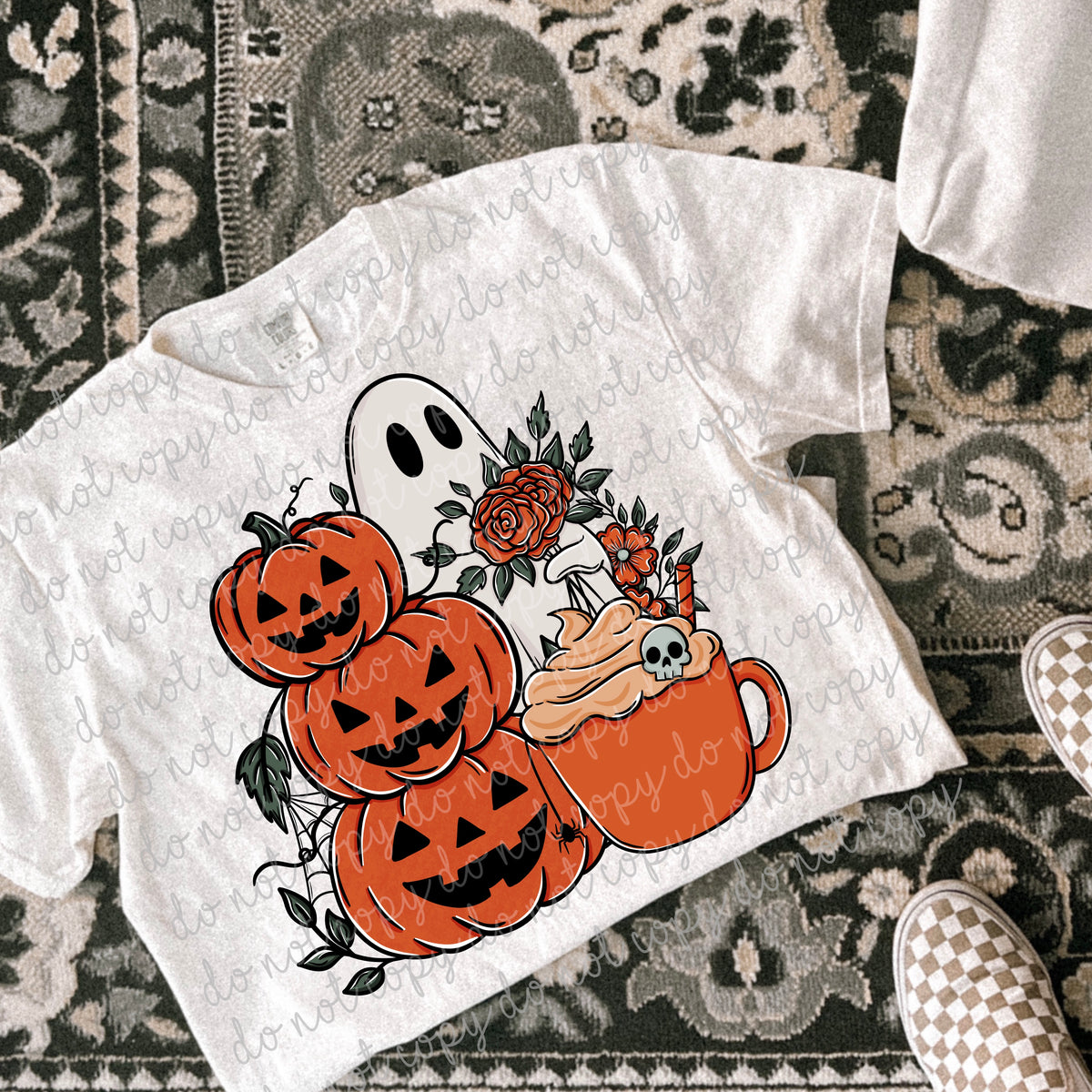Ghost pink florals pumpkin stack coffee cup (MMD) DTF Transfer