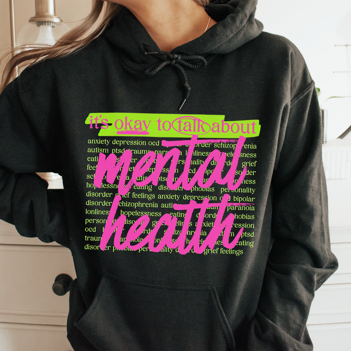 It's okay to talk about mental health (green pink) (Two Peas) DTF Transfer