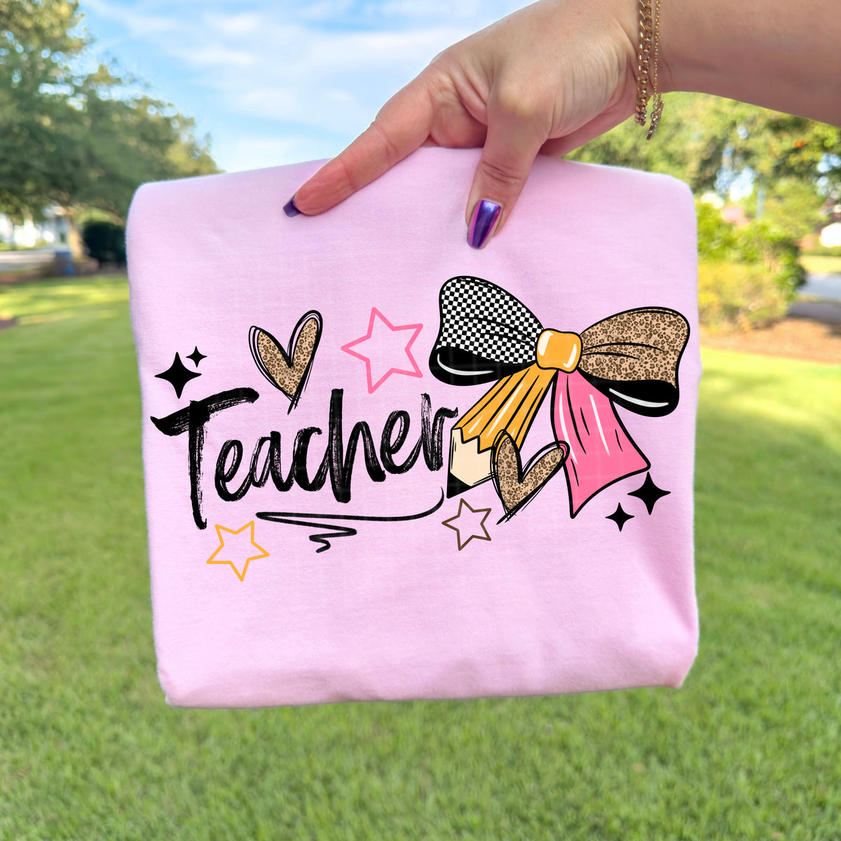 Teacher cheetah bow and hearts (CSC) DTF Transfer