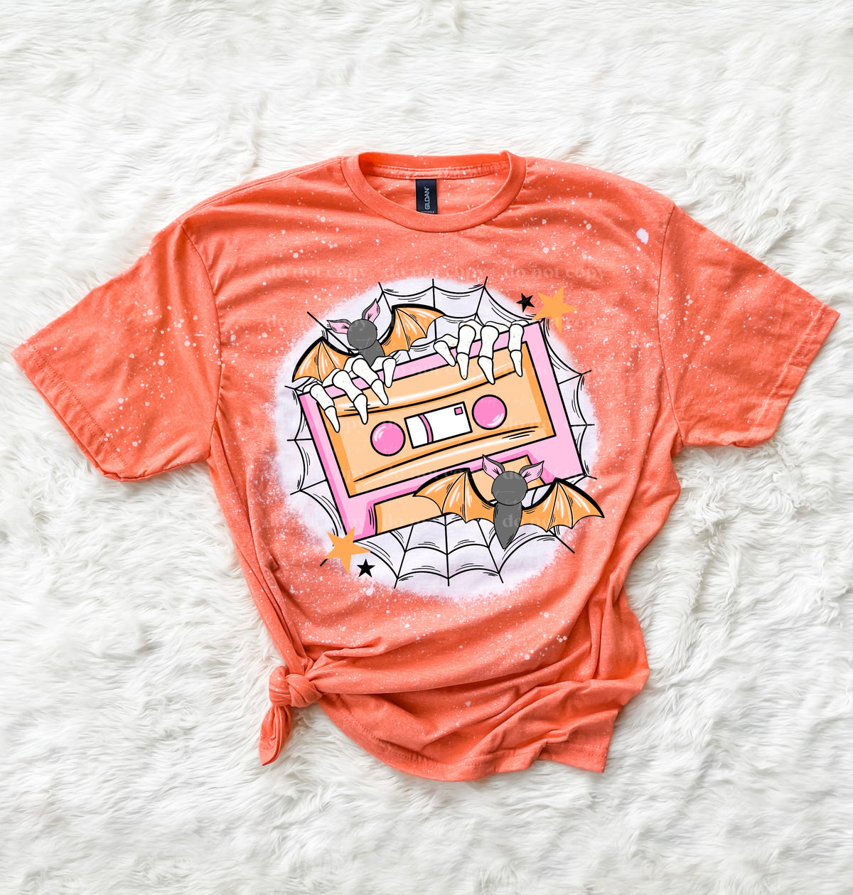 Orange and pink cassette tape with bats DTF TRANSFER