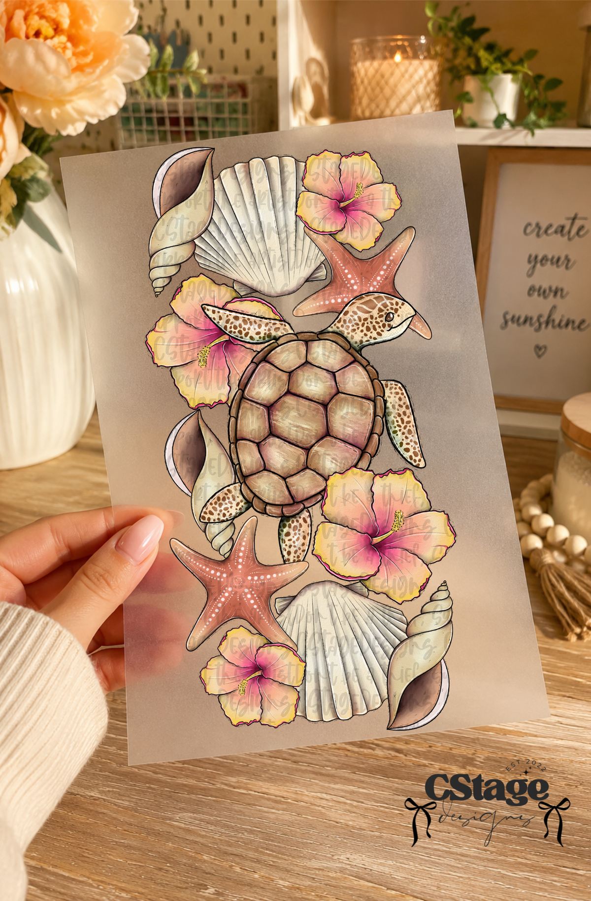 turtles shells flowers 1815 6/23 (mystery monday) DTF transfer