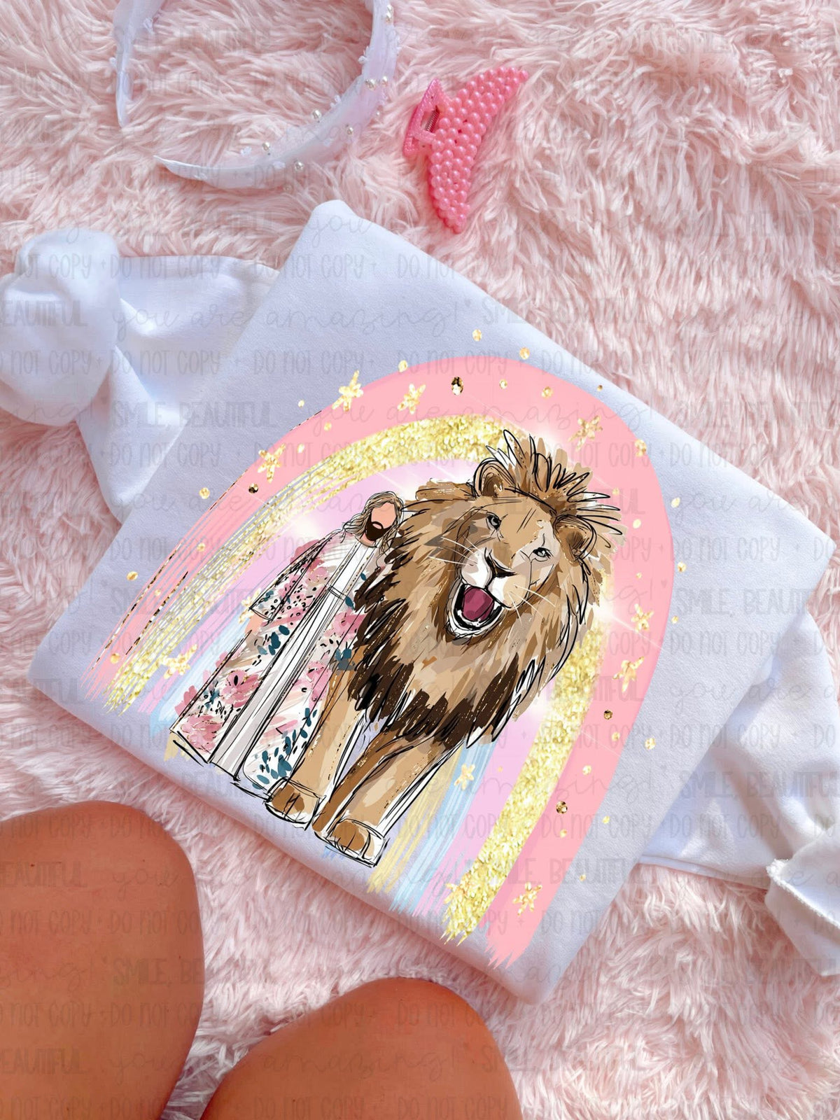 Jesus and lion under pastel rainbow (Carter)DTF Transfer