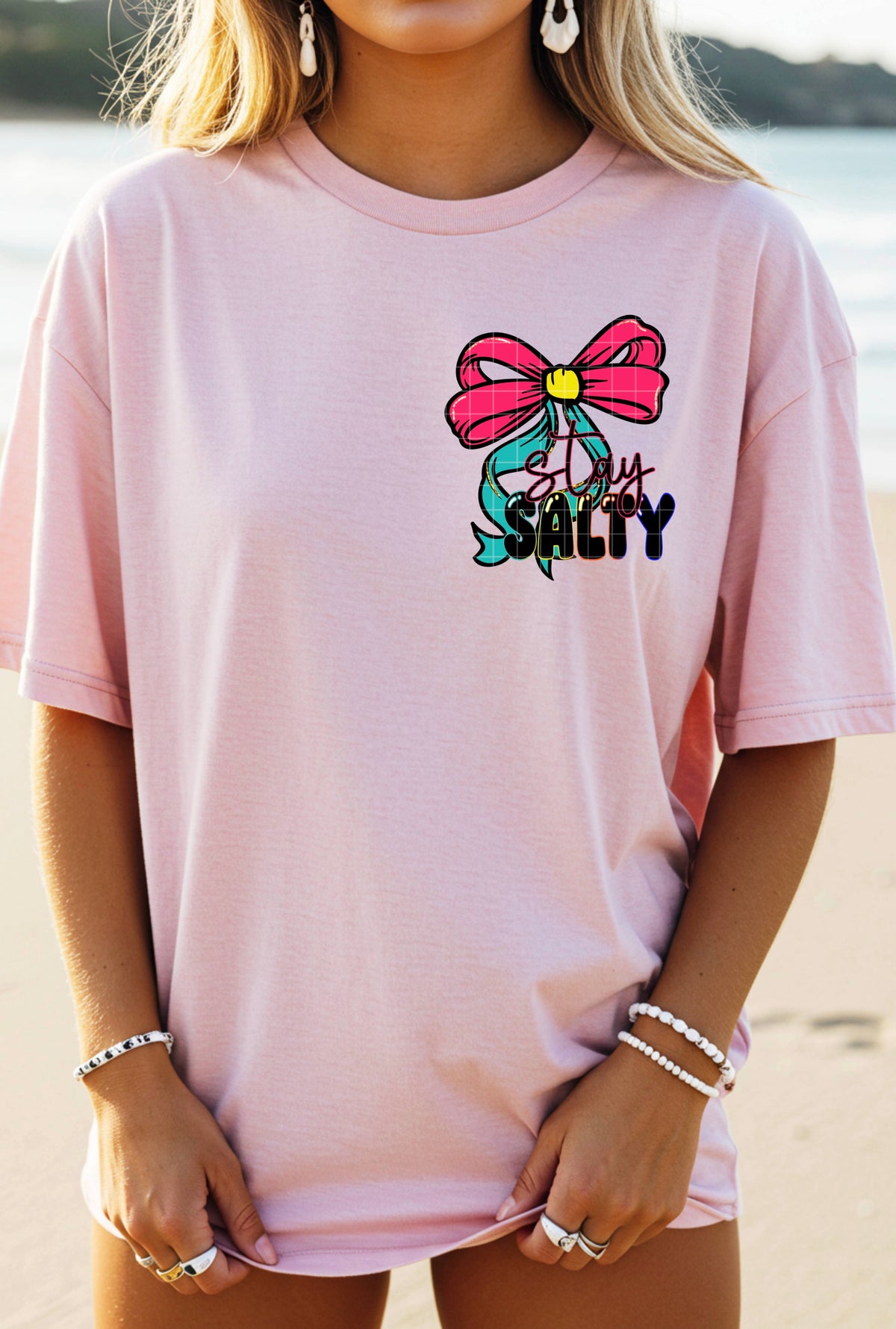 Stay salty pink and teal bow (DD) DTF Transfer