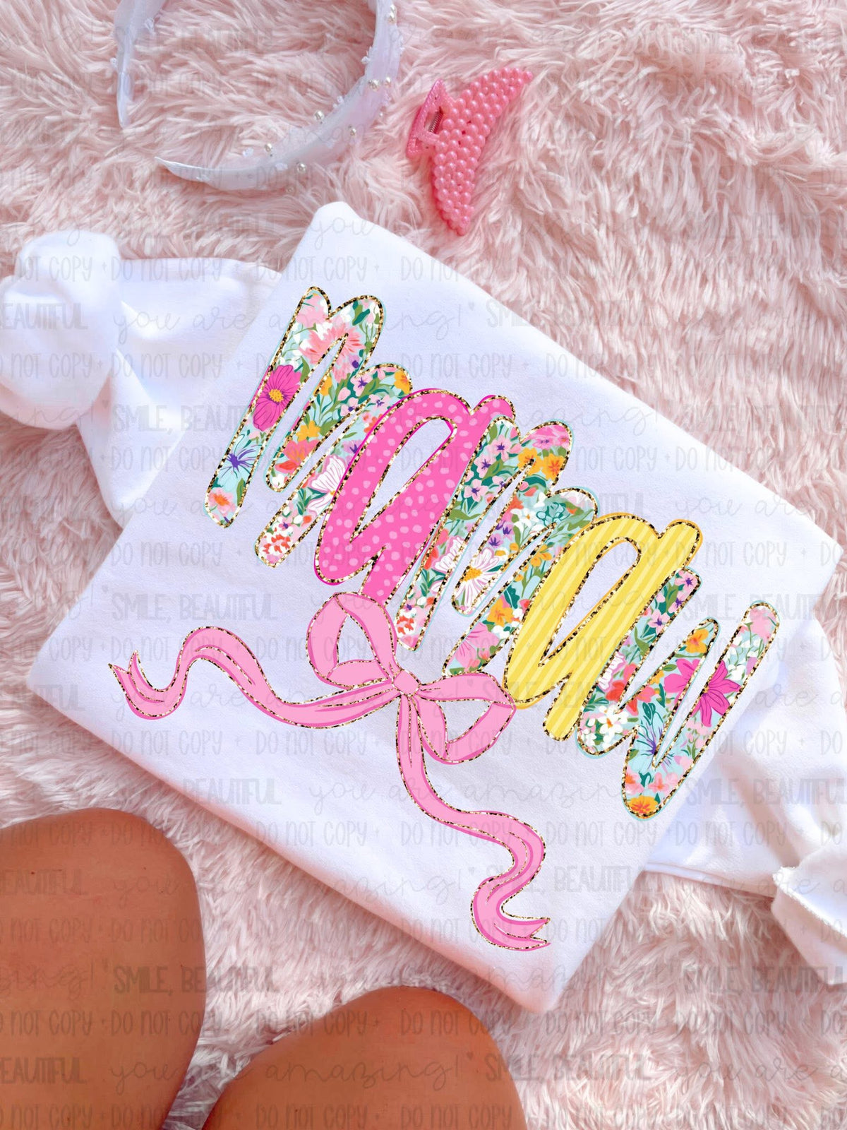 Mamaw (Pink bow floral, pink, and yellow letters) (Carter) DTF Transfer