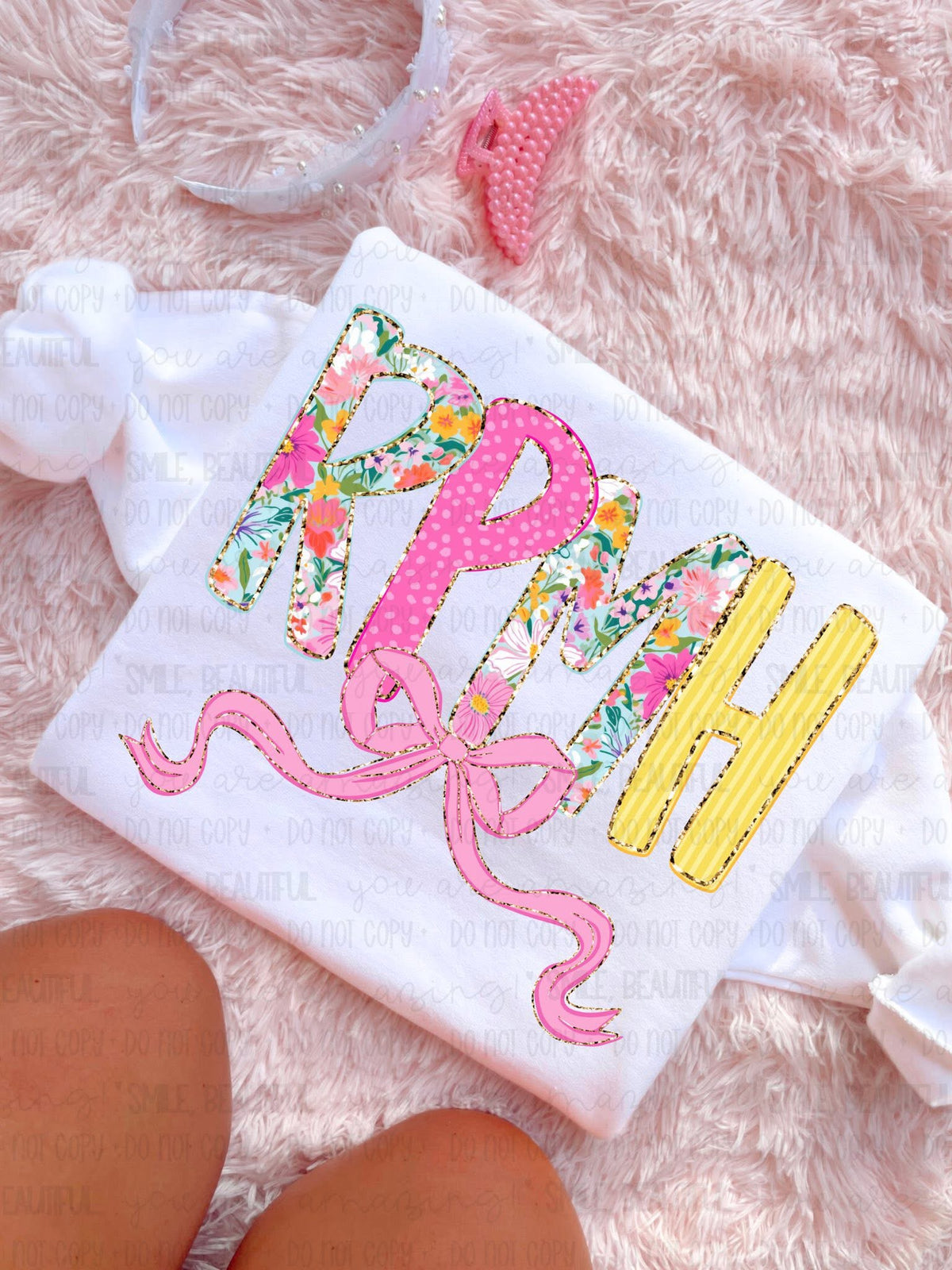 RPMH (Pink bow floral, pink, and yellow letters) (Carter) DTF Transfer