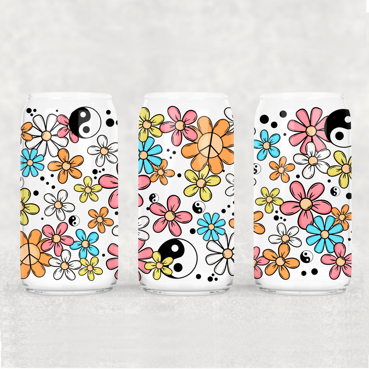1872 colorful flowers with yin yang (CSC) UV DTF WRAP