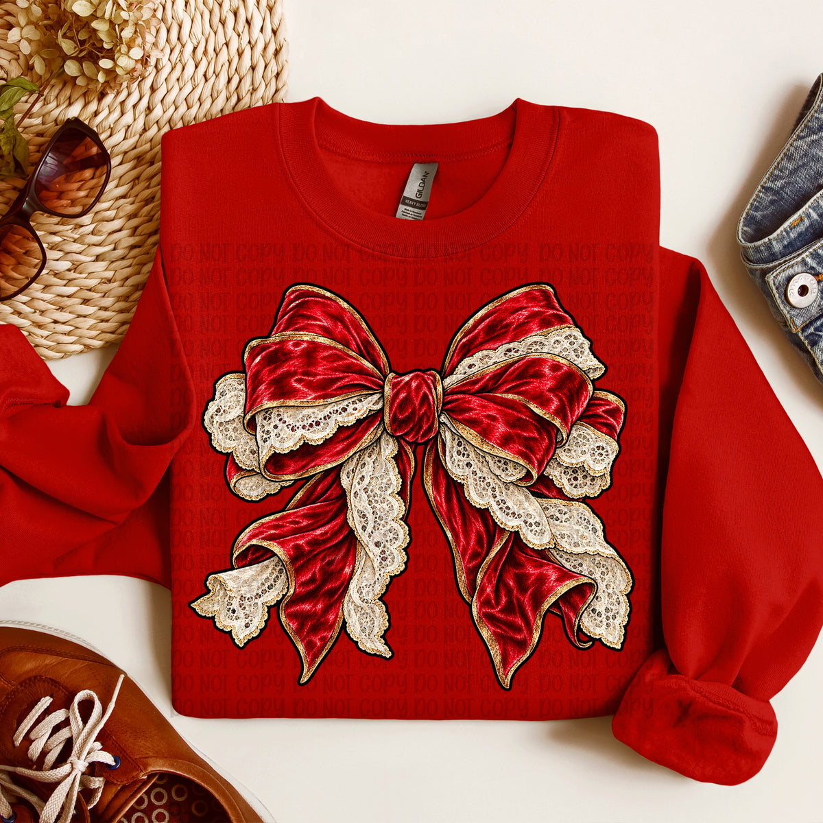 Faux red velvet and lace bow (VP) DTF Transfer