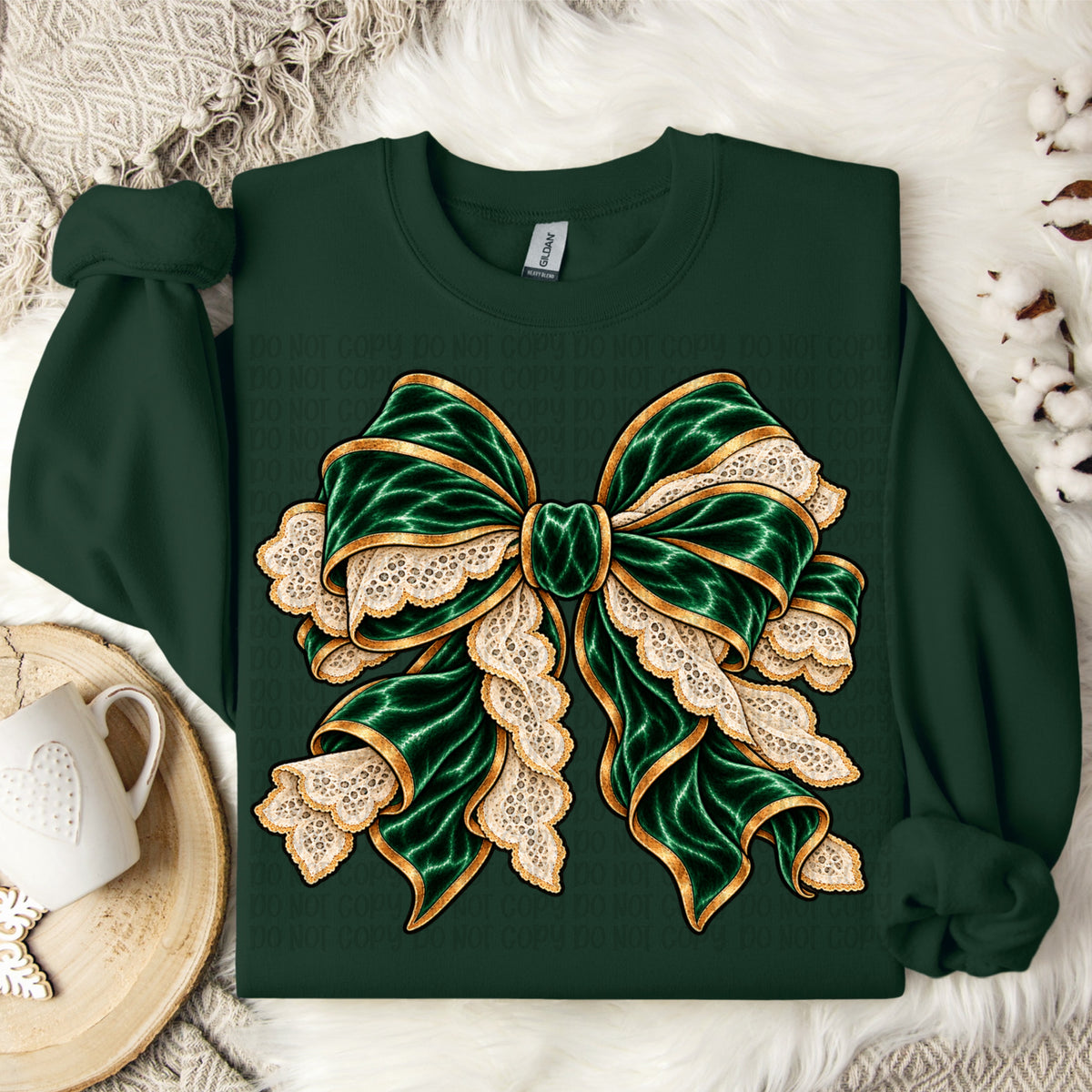 Faux green velvet and lace bow (VP) DTF Transfer