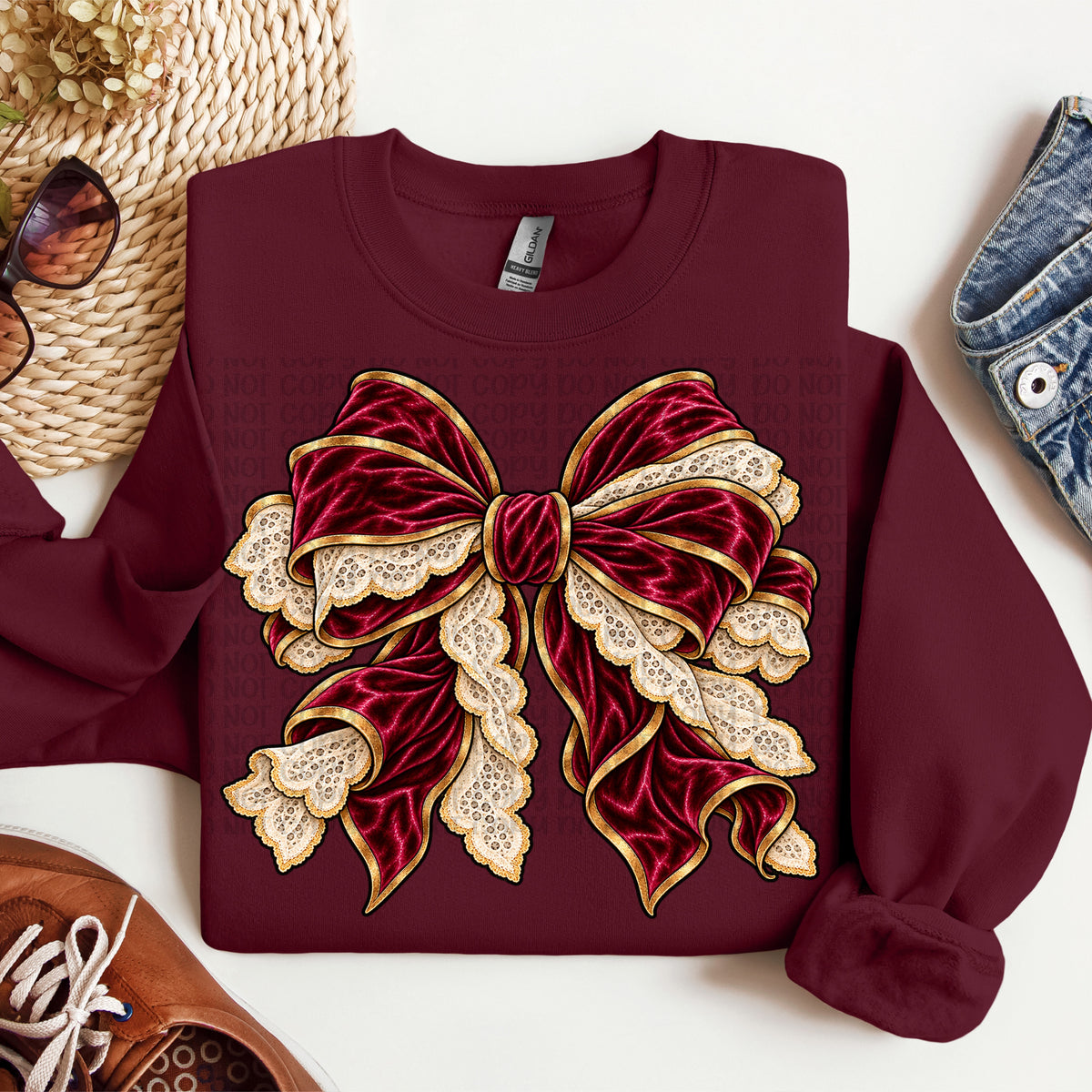 Faux maroon velvet and lace bow (VP) DTF Transfer