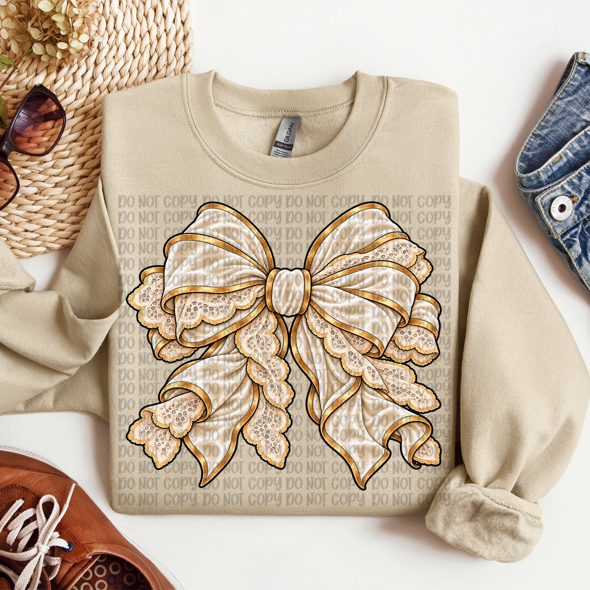 Faux cream velvet and lace bow (VP) DTF Transfer