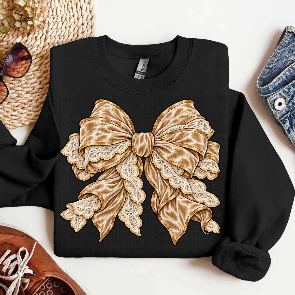 Faux brown velvet and lace bow (VP) DTF Transfer