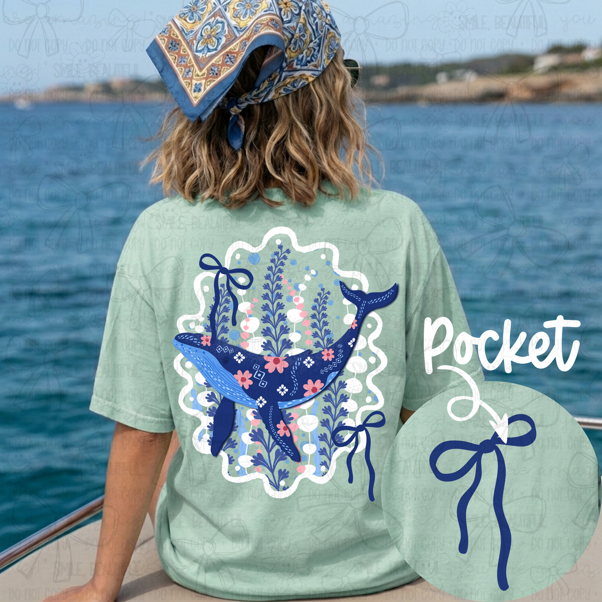 Floral Whale (white squiggly frame) (Carter) DTF TRANSFER