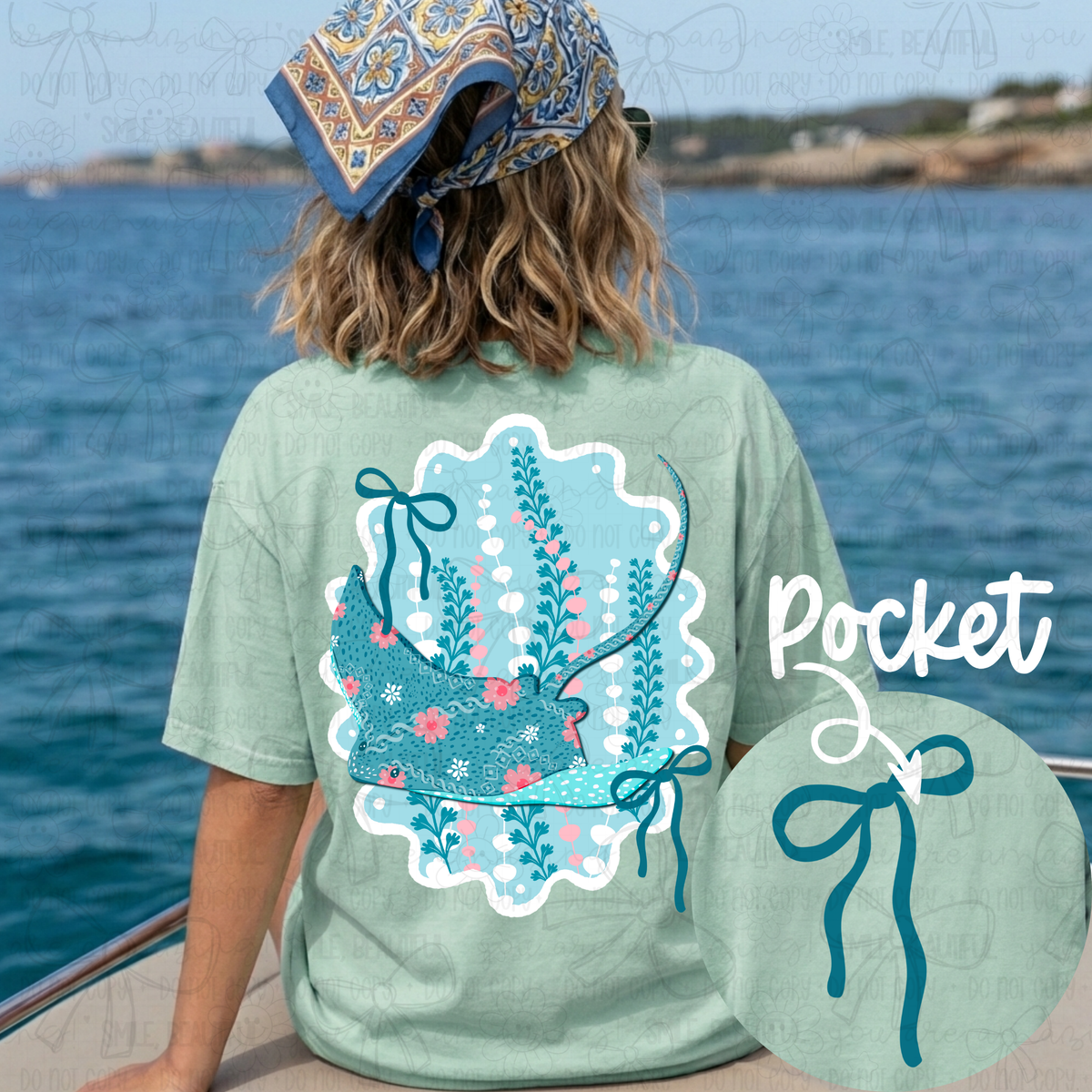 Teal bow POCKET ONLY (Carter) DTF TRANSFER