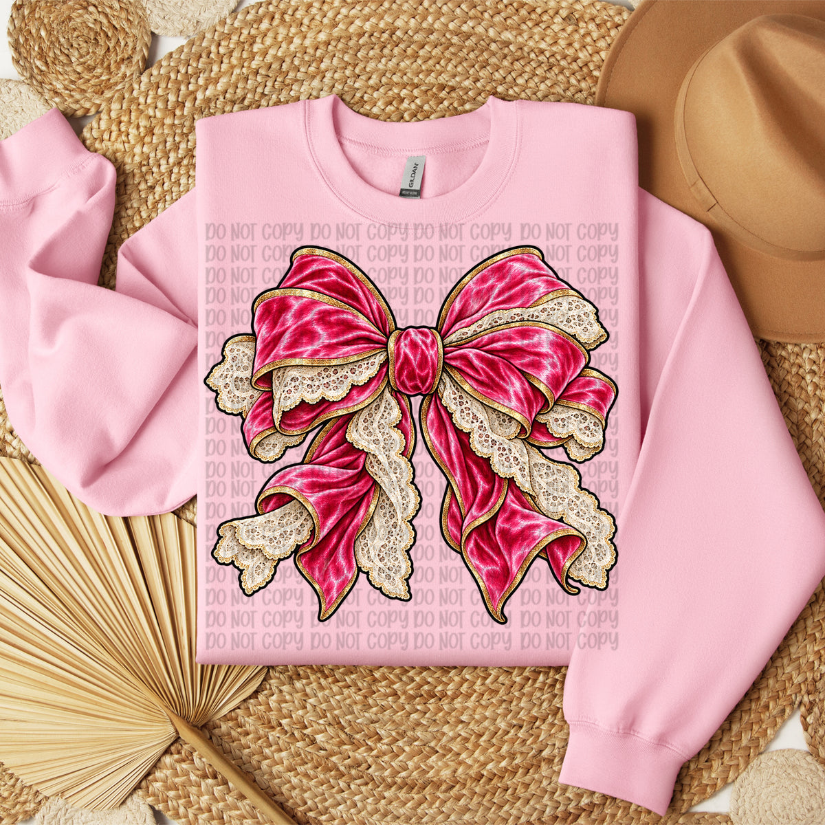 Faux pink velvet and lace bow (VP) DTF Transfer
